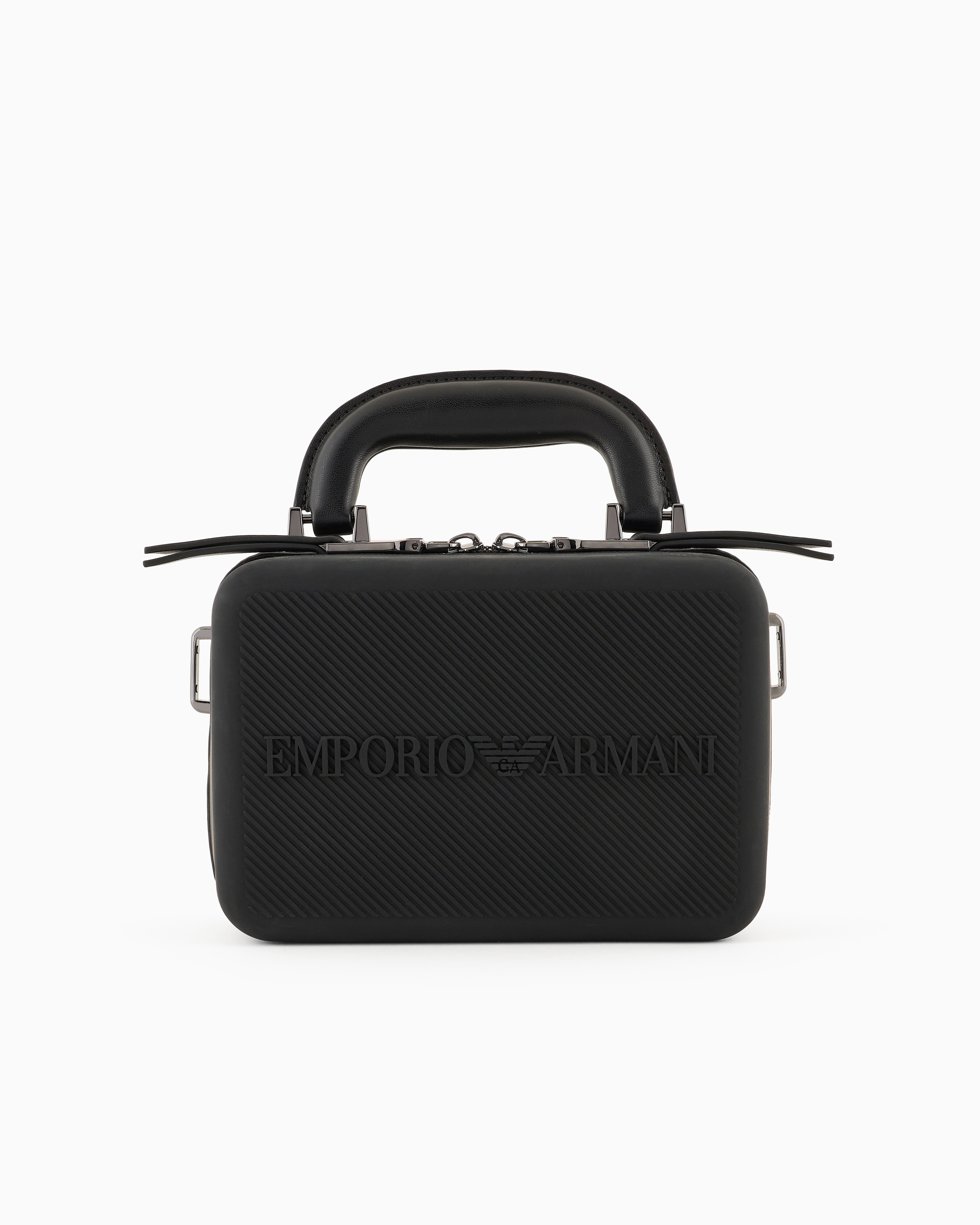 Emporio Armani Official Store Asv Recycled Rubber Camera Shoulder Bag With Logo In Black