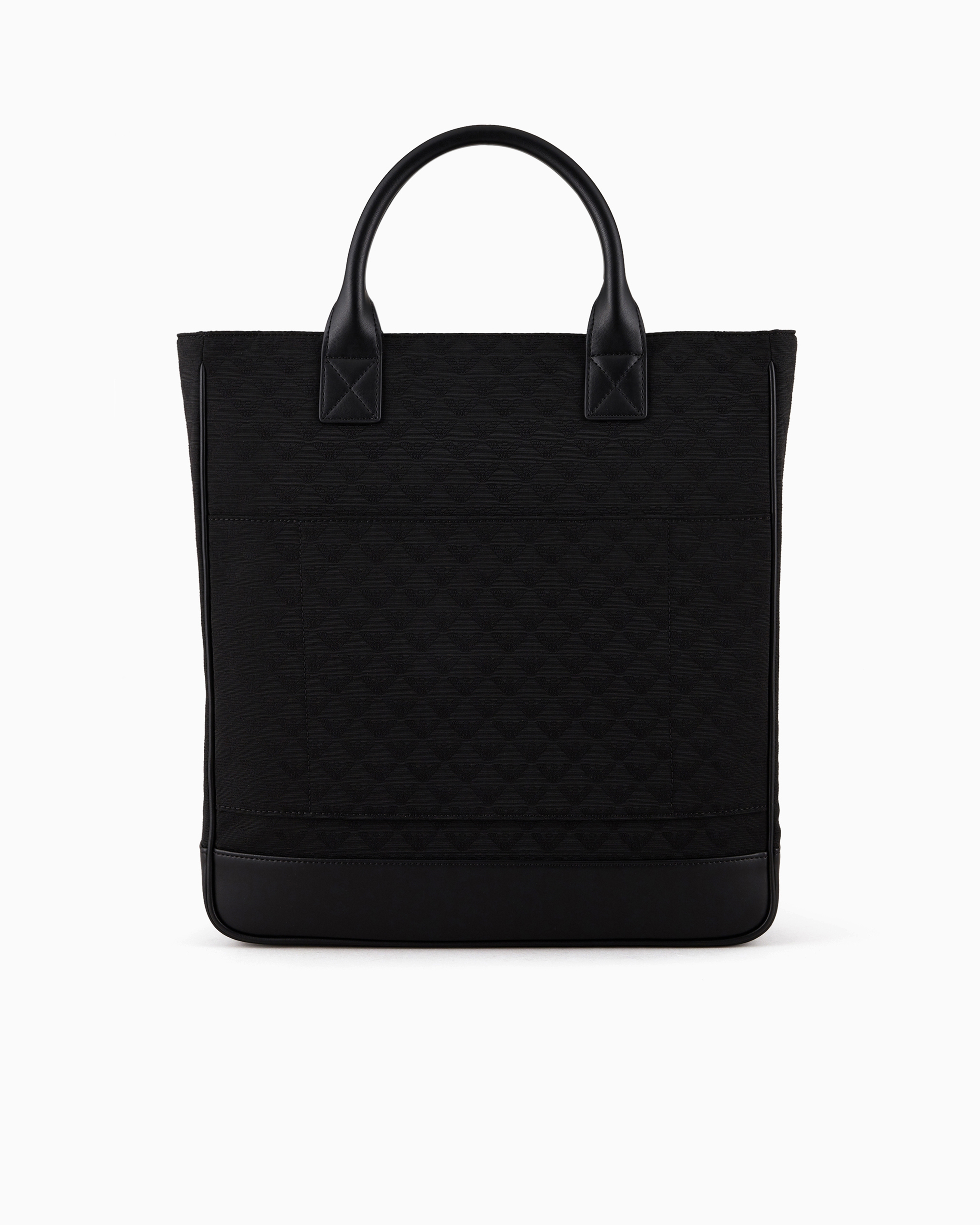 Shop Emporio Armani Nylon Tote Bag With All-over Jacquard Eagle In Black