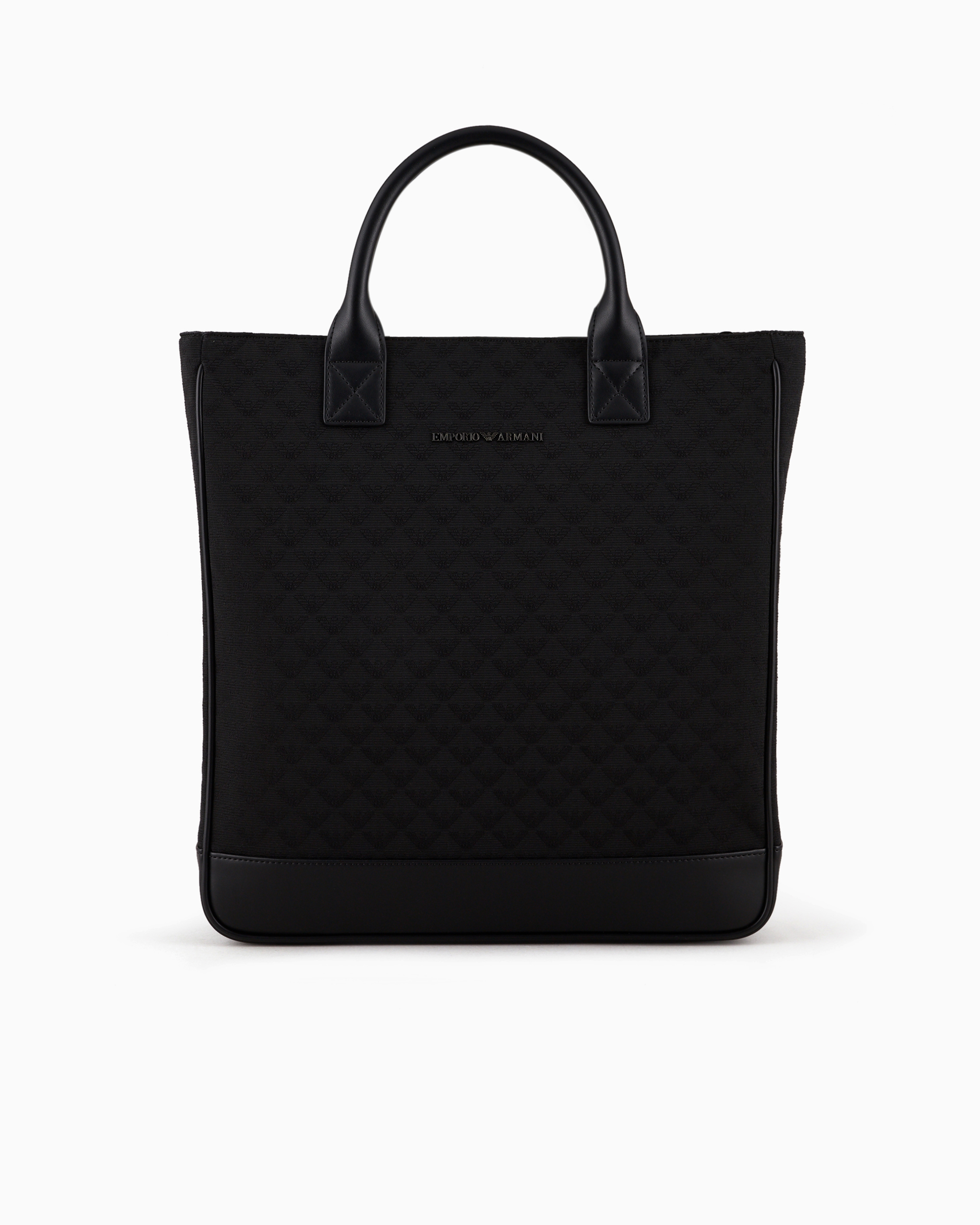 Emporio Armani Nylon Tote Bag With All-over Jacquard Eagle In Black