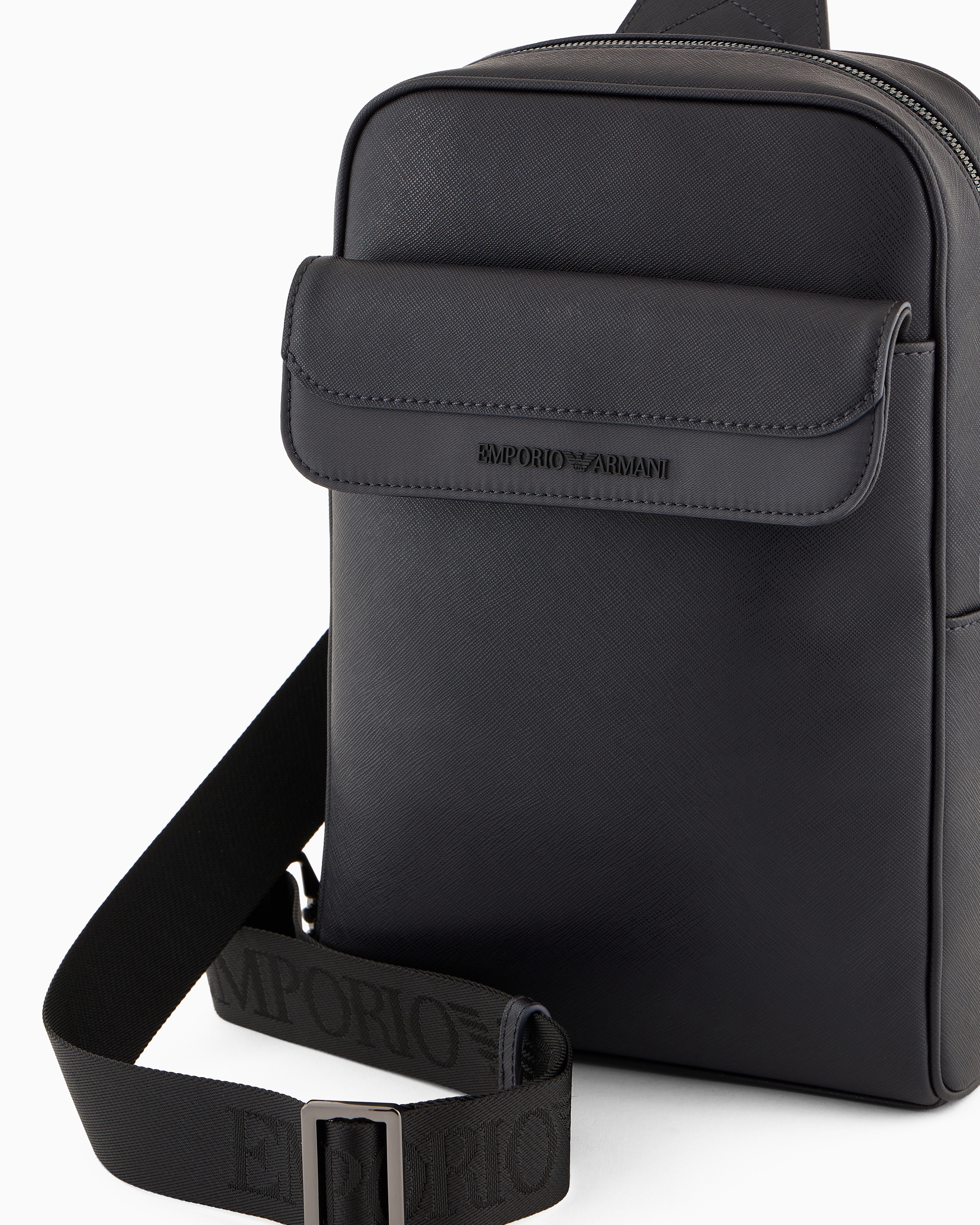 EMPORIO ARMANI ASV REGENERATED SAFFIANO AND RECYCLED NYLON ONE-SHOULDER BACKPACK 