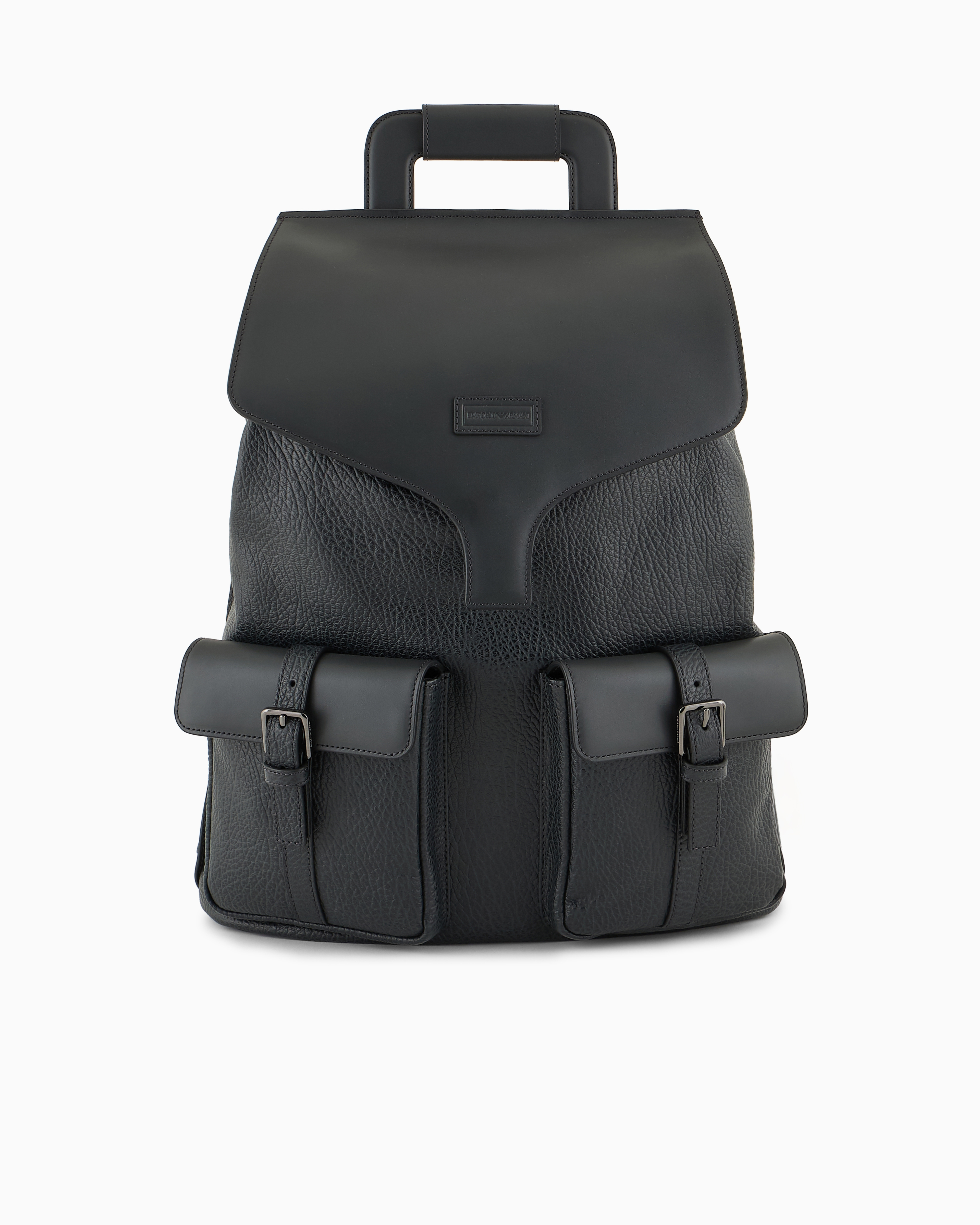 Emporio Armani Official Store Pebbled-leather Backpack With Smooth Leather Details In Dark Gray