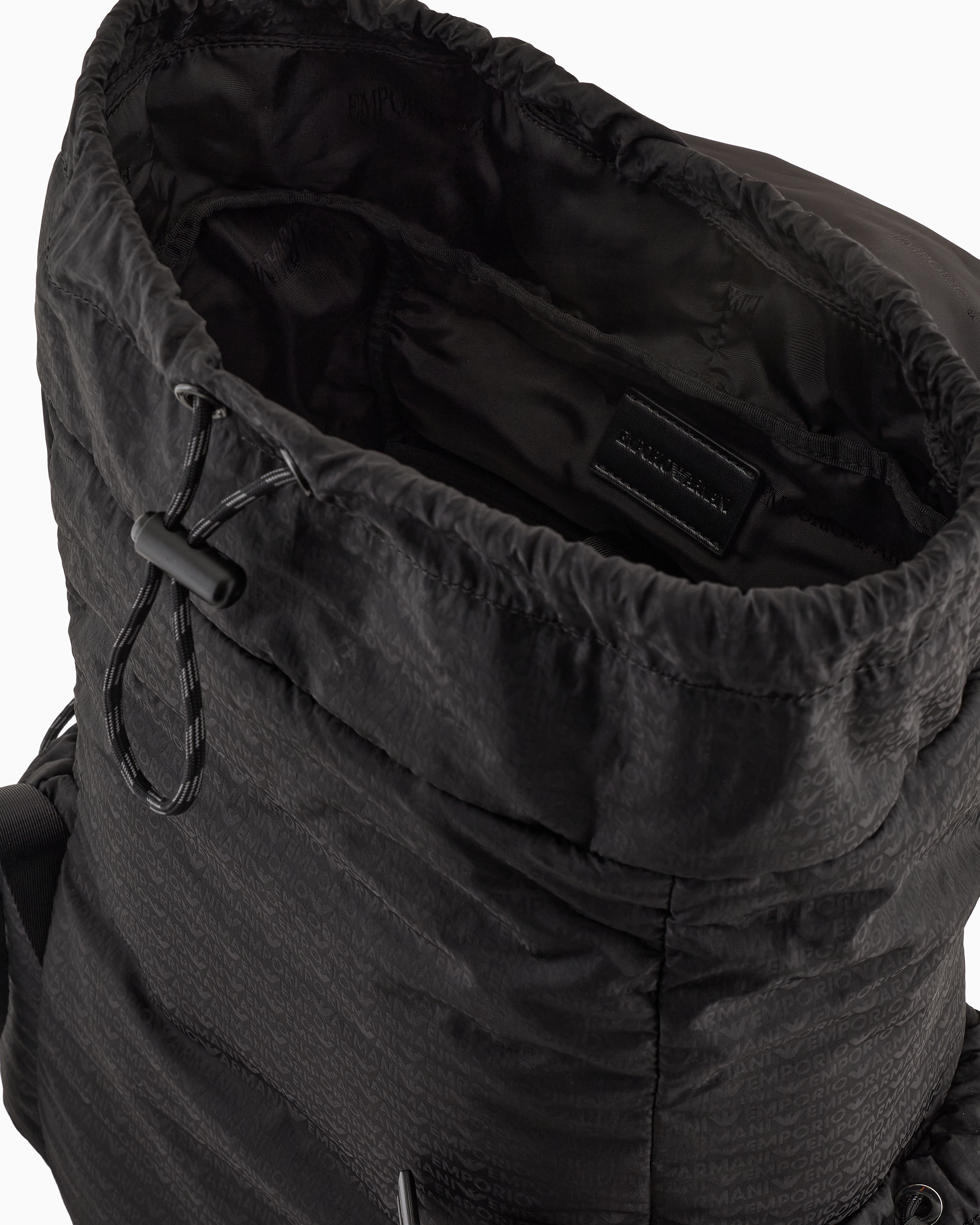 Emporio Armani Logo Embossed Nylon Backpack With Side Pockets In Black
