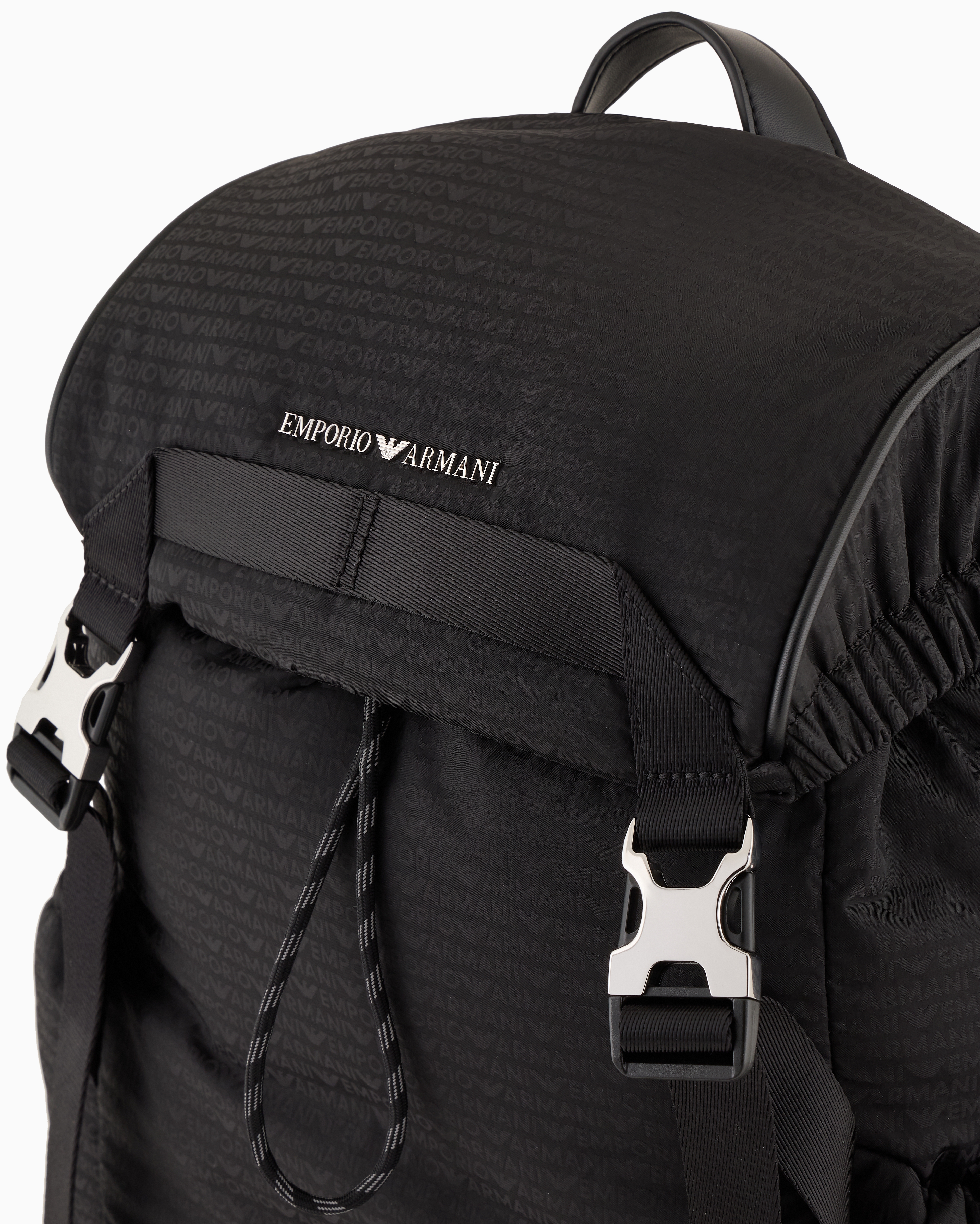 Emporio Armani Logo Embossed Nylon Backpack With Side Pockets In Black