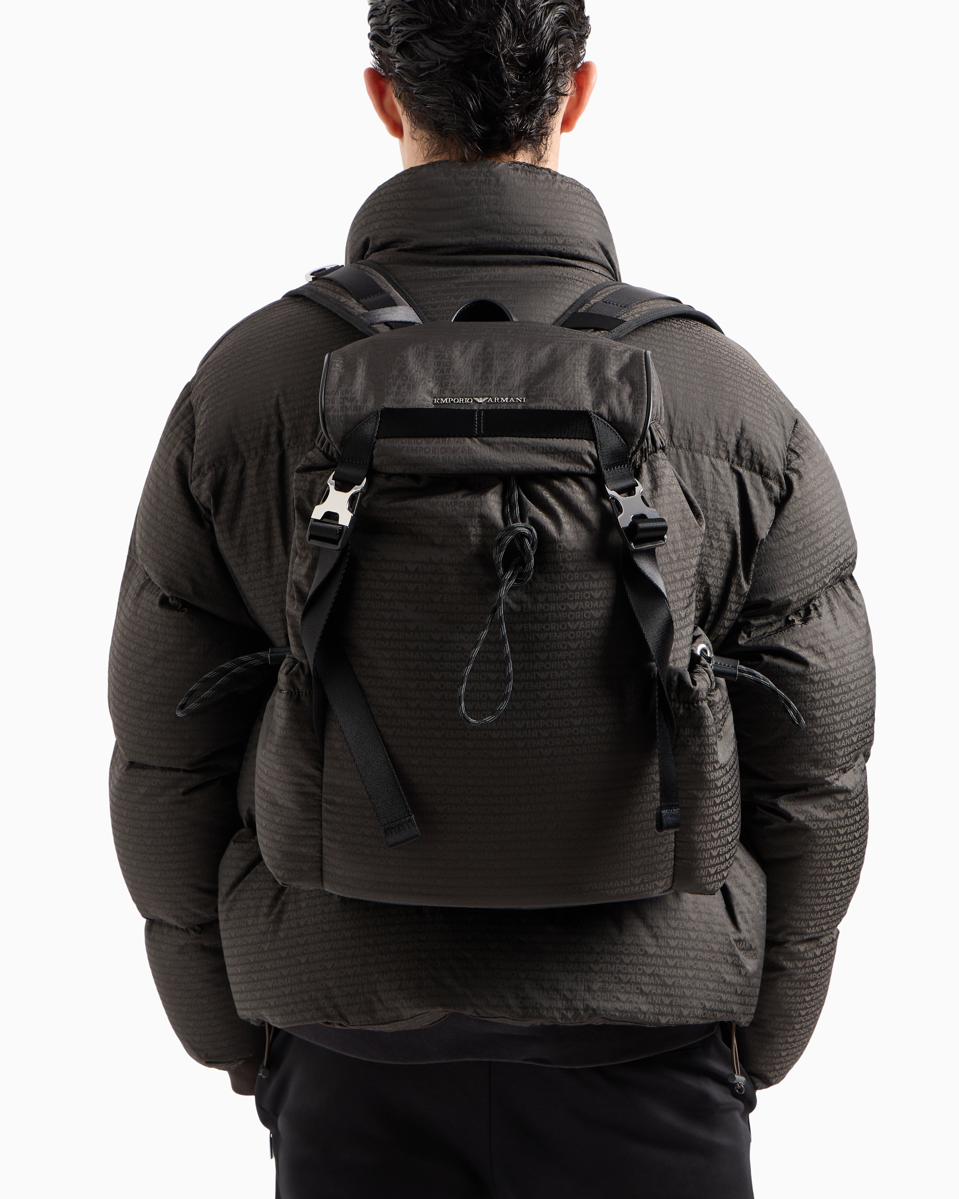 EMPORIO ARMANI ナイロン 　バックパック Nylon backpack with all-over, jacquard logo lettering