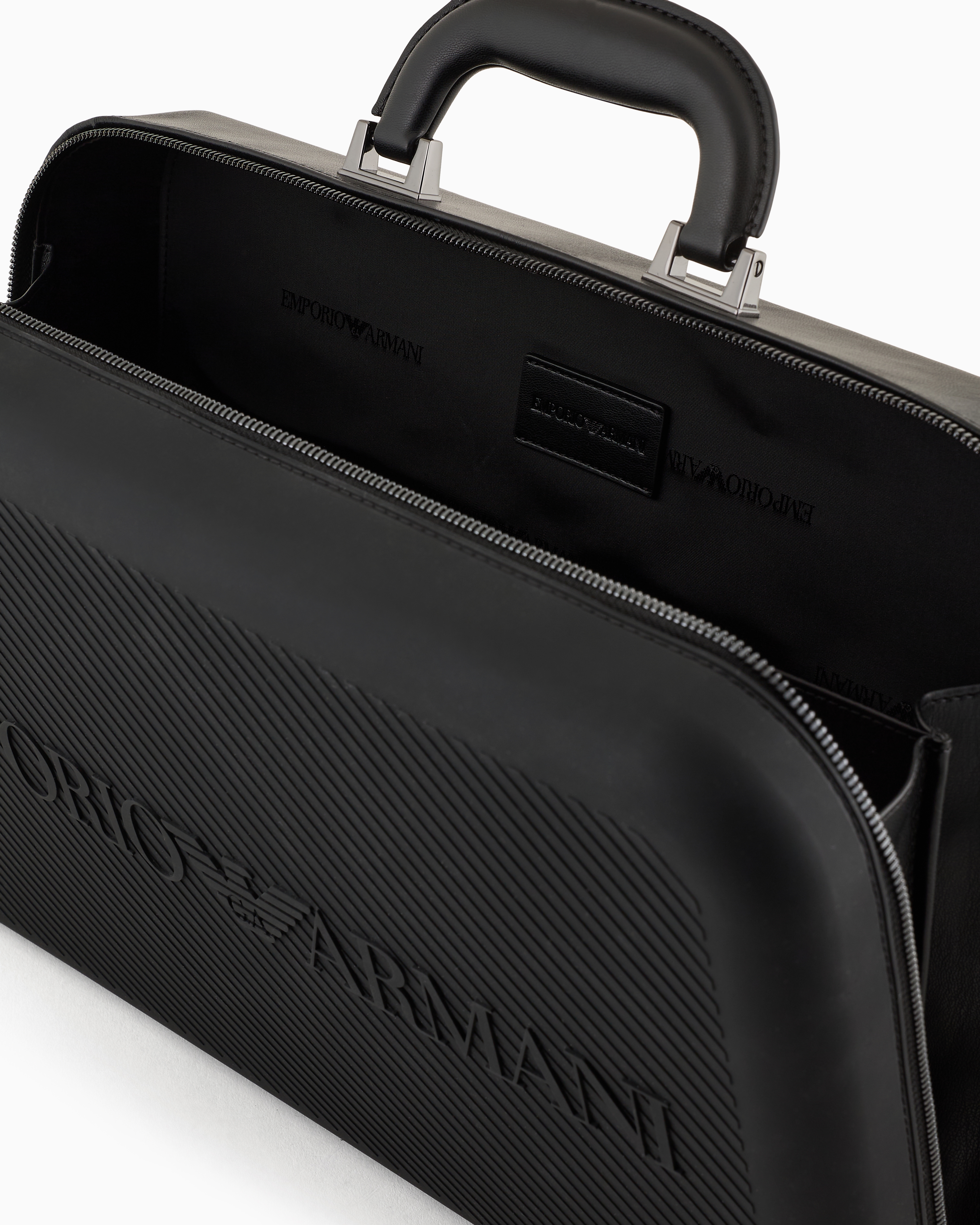 Shop Emporio Armani Asv Recycled Rubber Business Bag With Logo In Black