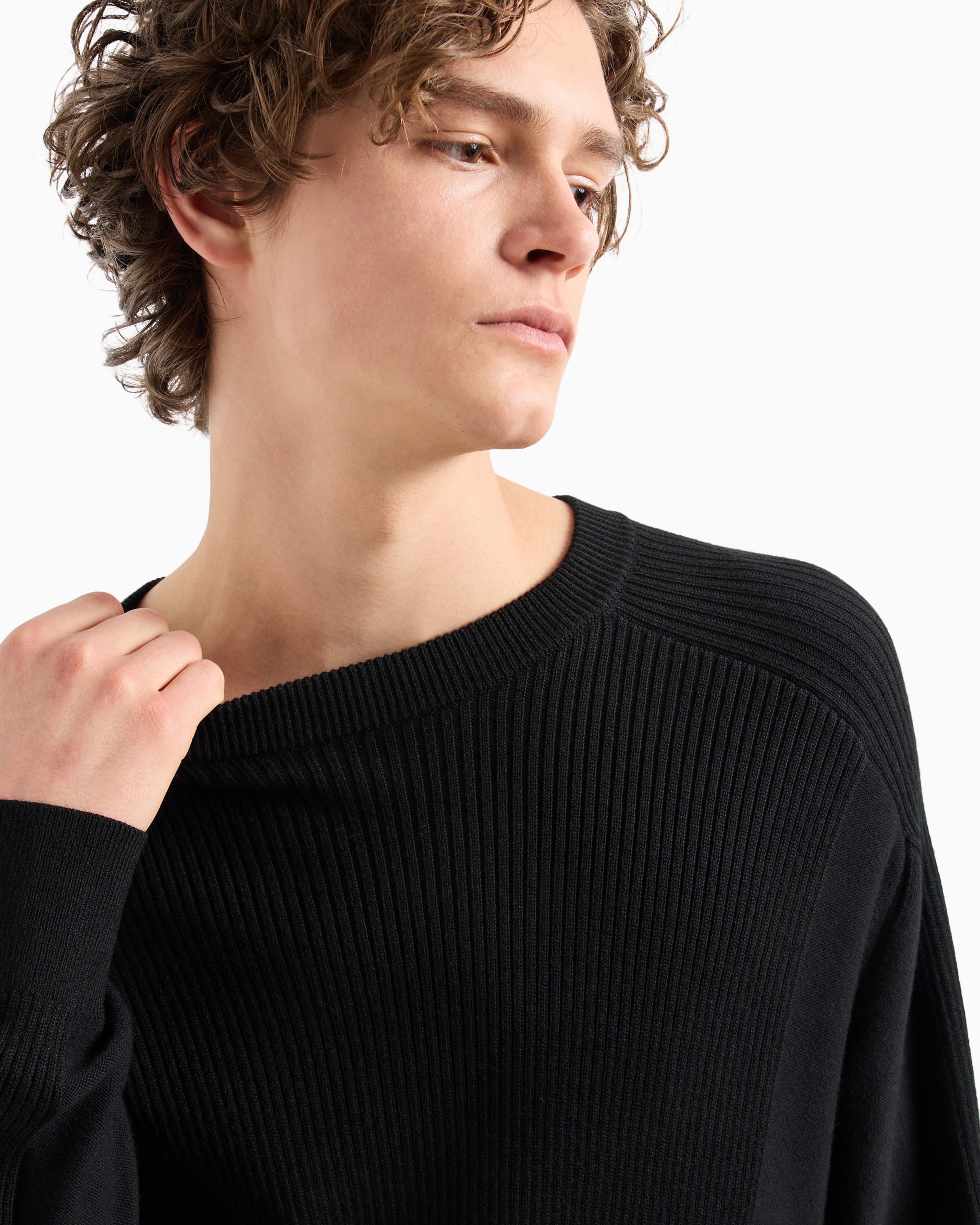 Shop Armani Exchange Asv Ribbed Crewneck Sweater In Black