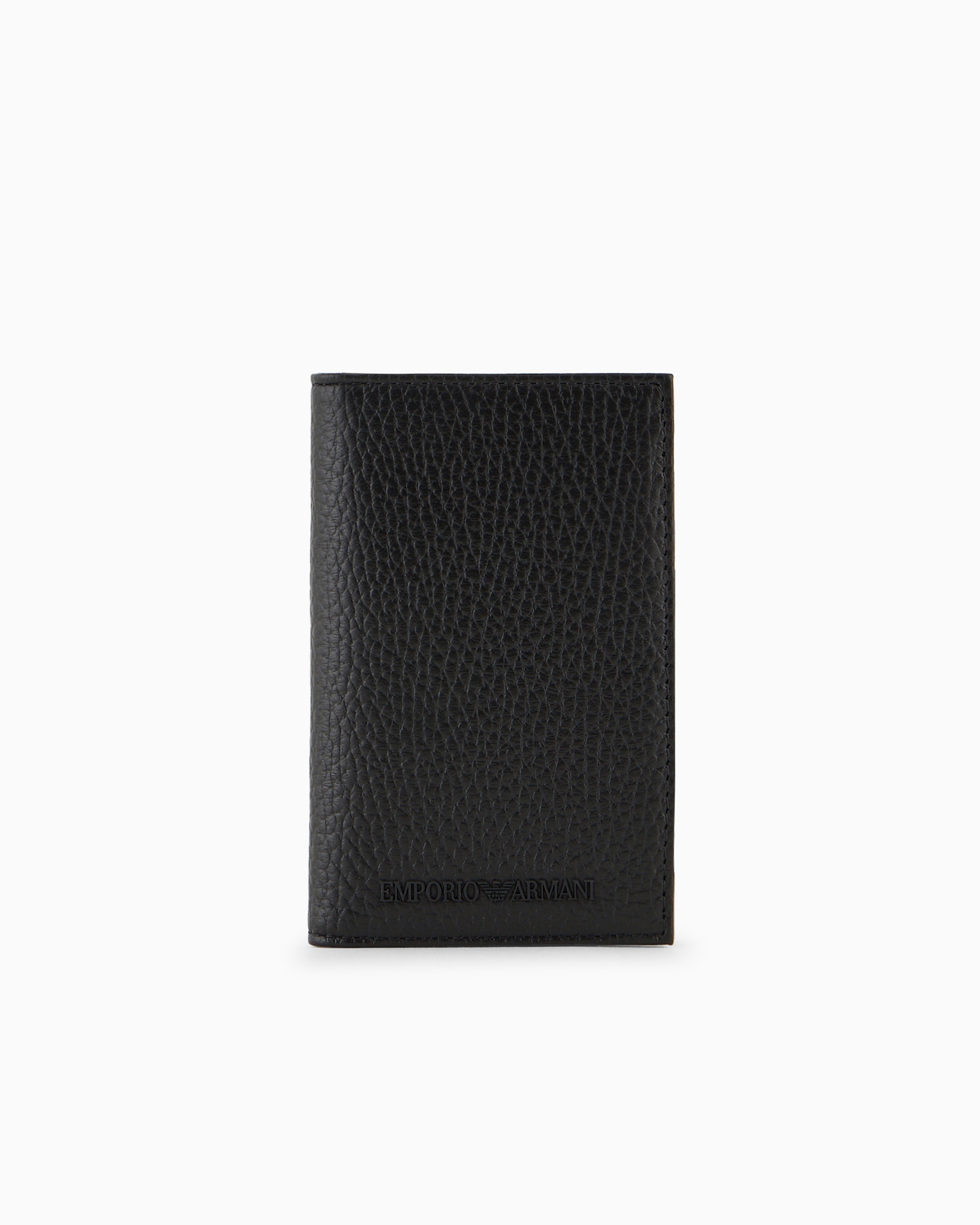 Emporio Armani Zipped, Tumbled-leather Bi-fold Card Holder In Burgundy