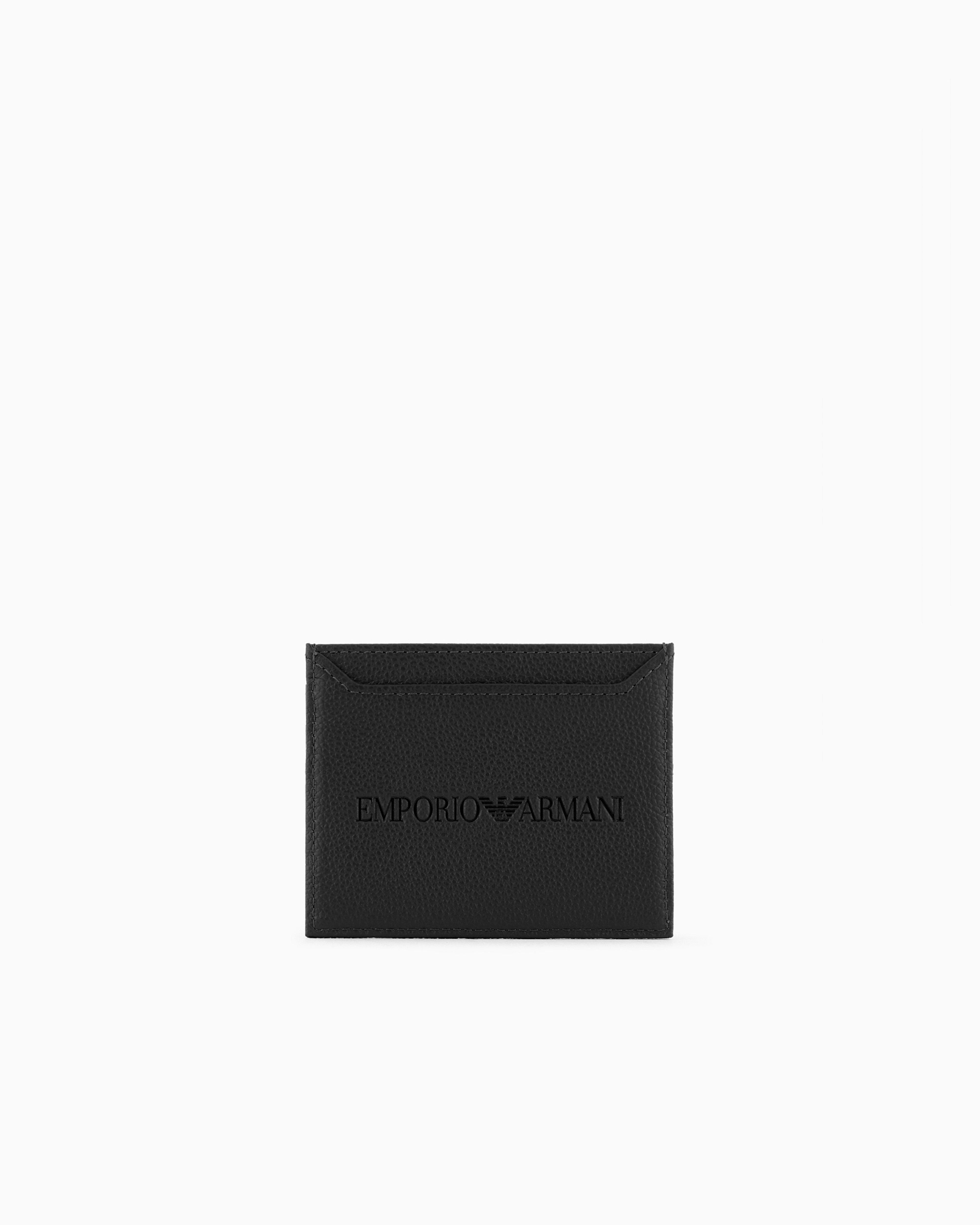 Emporio Armani Official Store Tumbled Leather Card Holder In Black Logo