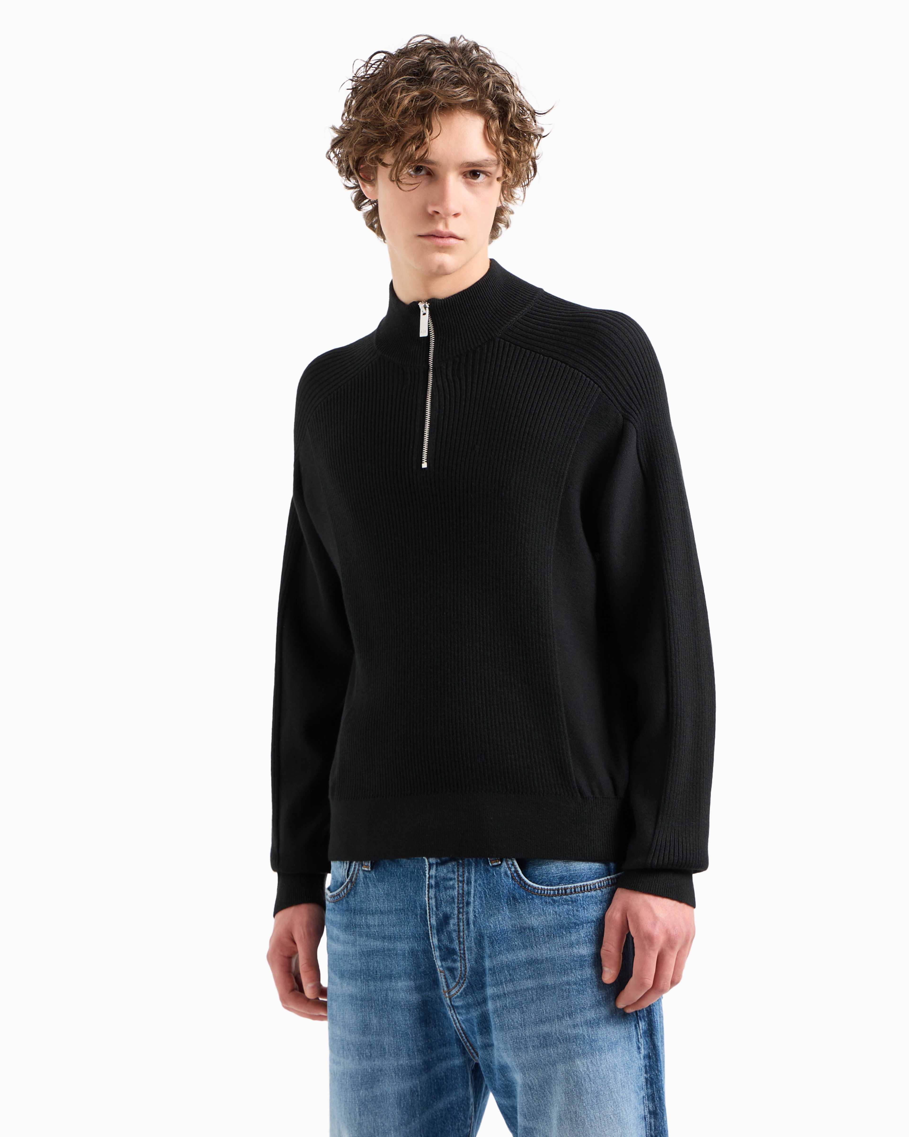 Shop Armani Exchange Asv Zip Up Turtleneck Sweater In Black