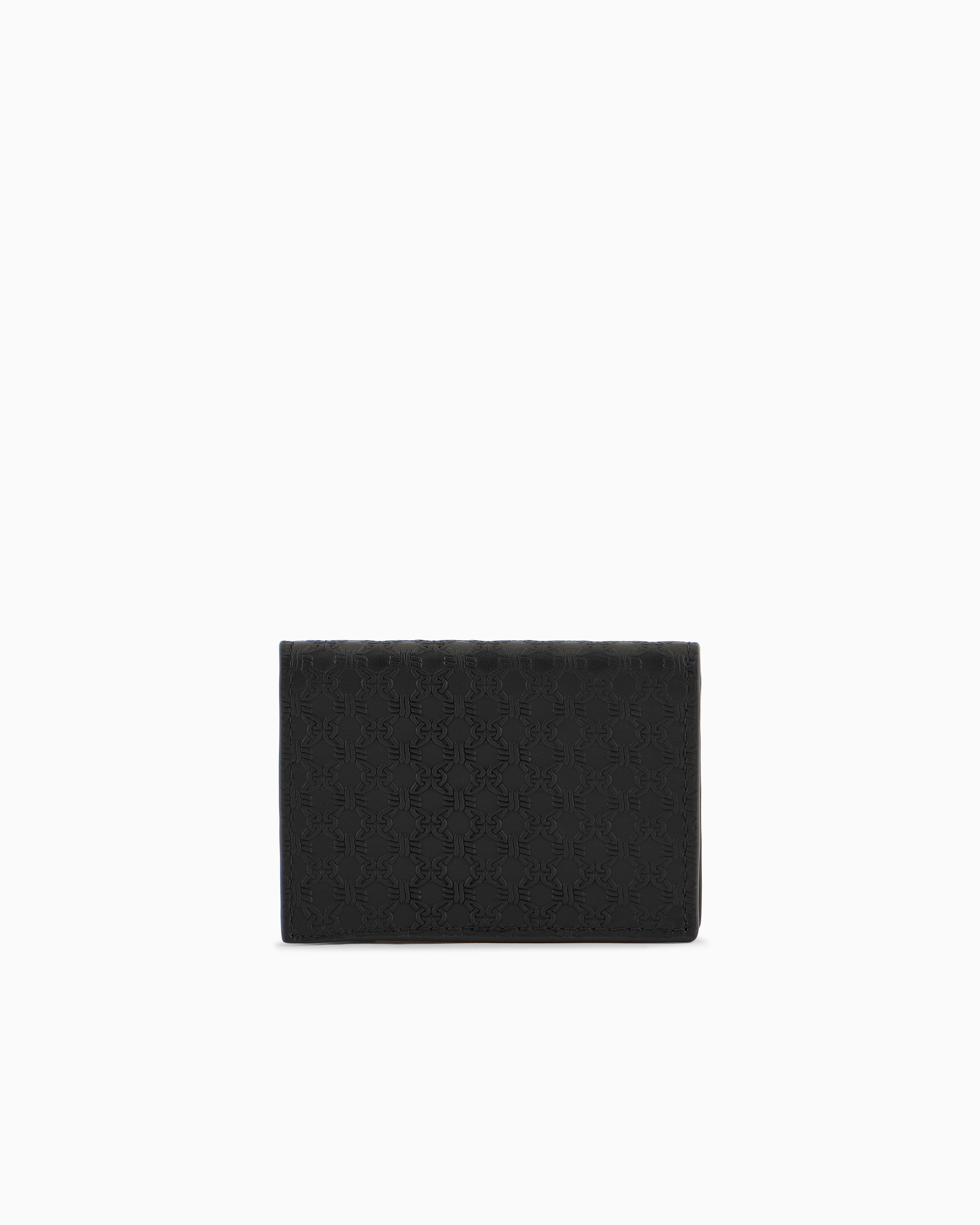 Shop Emporio Armani Leather Card Holder With Flap And All-over Embossed Pattern In Black