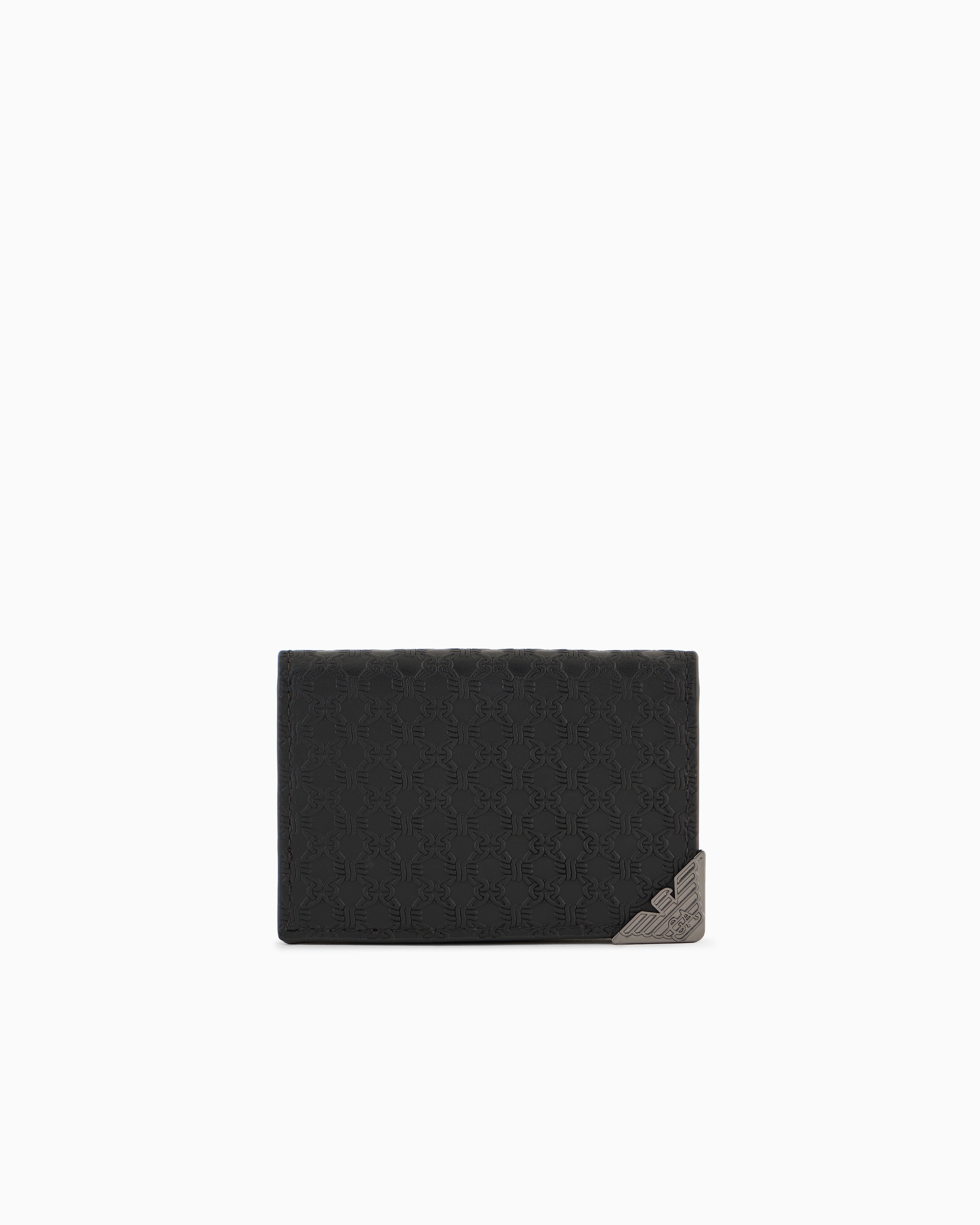 Emporio Armani Official Store Leather Card Holder With Flap And All-over Embossed Pattern In Black