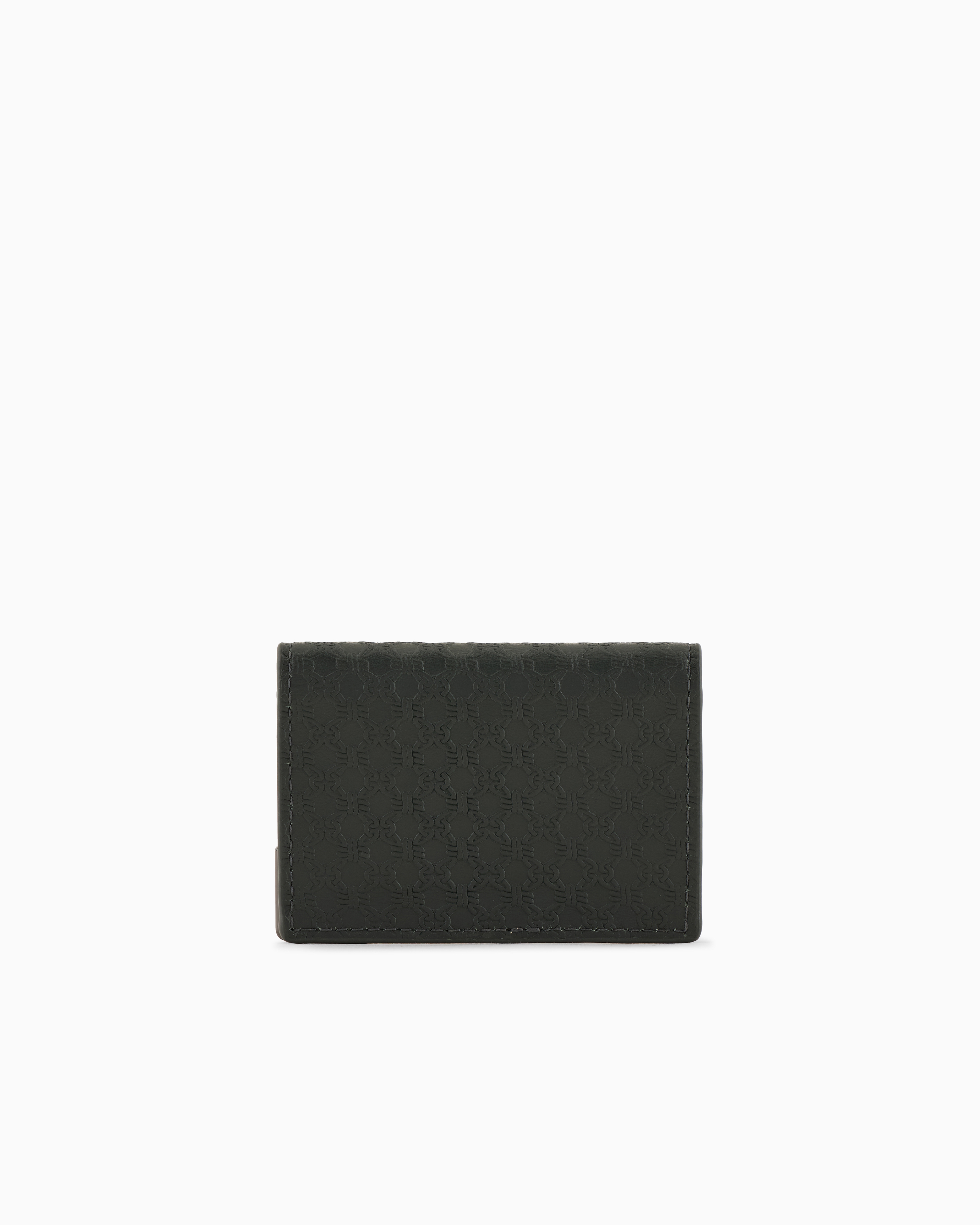 Emporio Armani Official Store Leather Card Holder With Flap And All-over Embossed Pattern In Verde Scuro 1