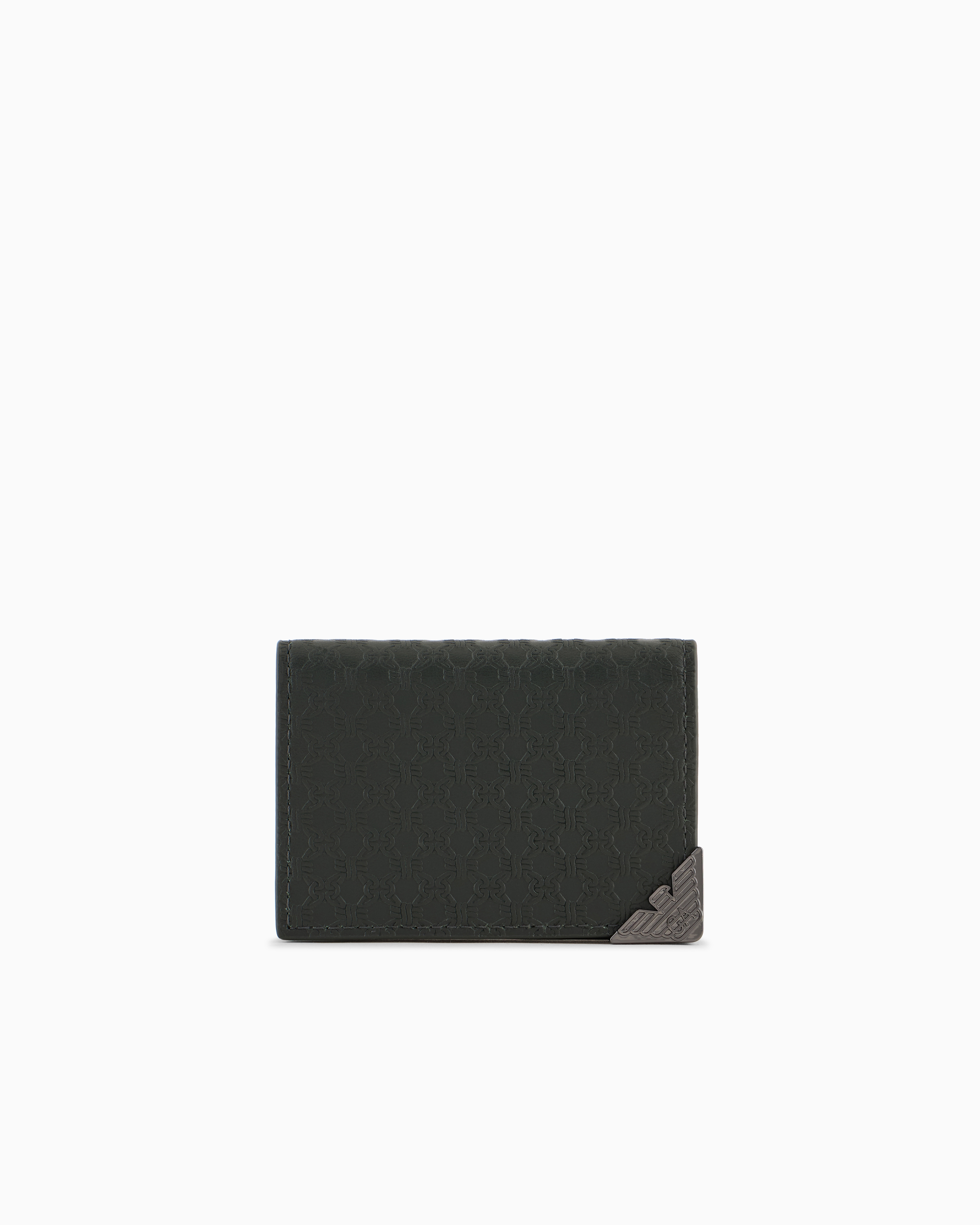 Emporio Armani Official Store Leather Card Holder With Flap And All-over Embossed Pattern In Verde Scuro 1