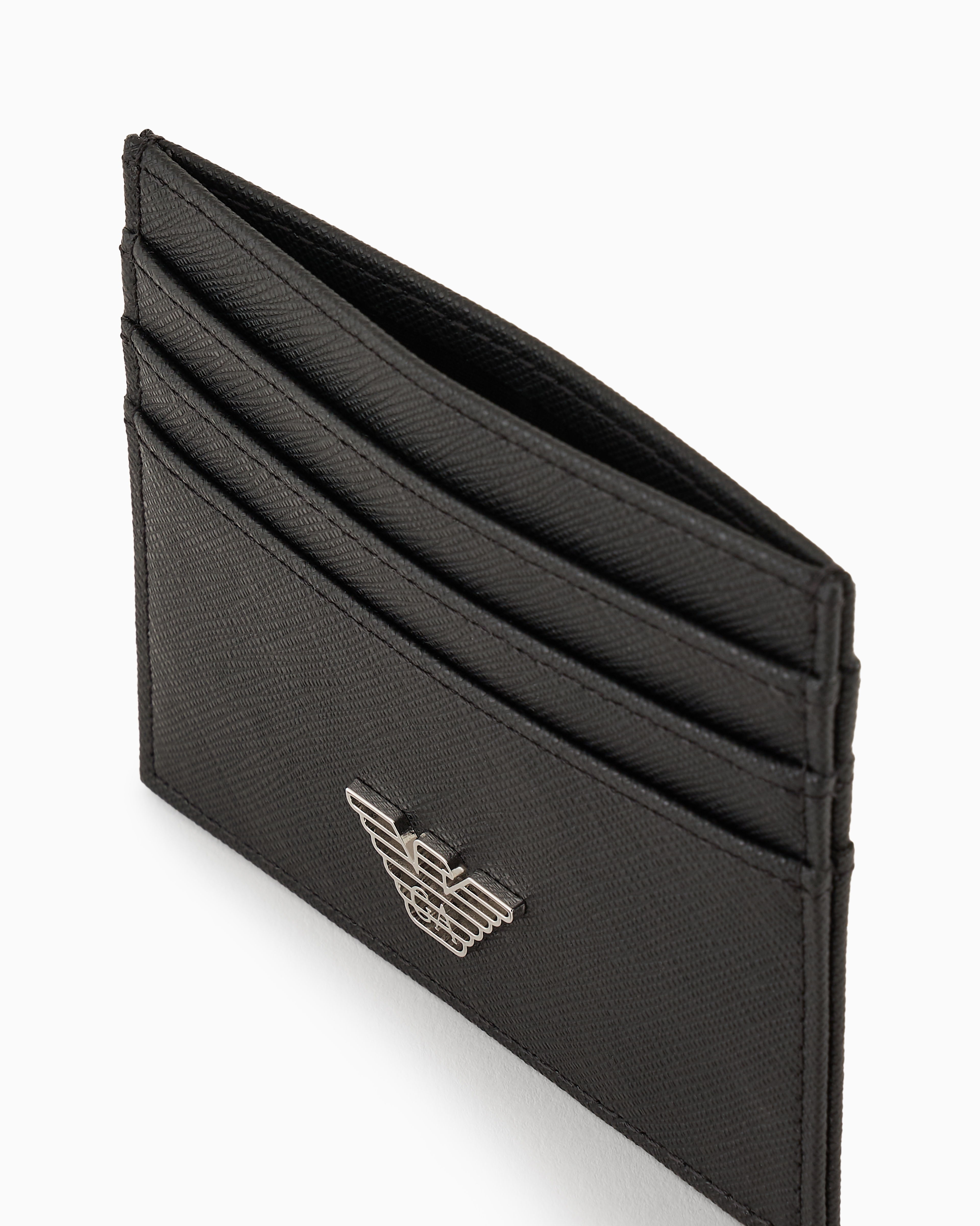 Emporio Armani Asv Gift Box With Regenerated Saffiano Leather Wallet And Card Holder With Eagle Plate In Black