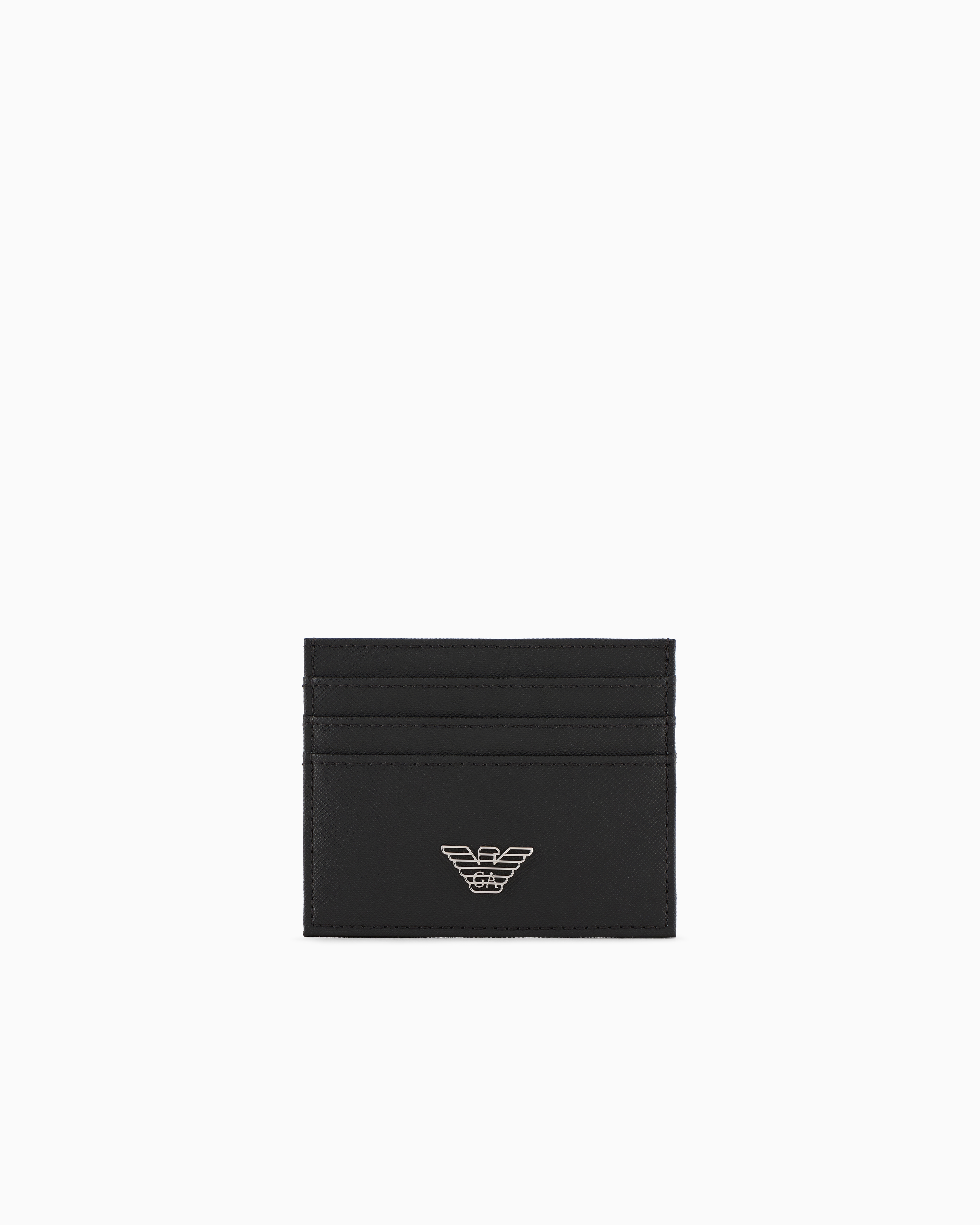 Emporio Armani Official Store Asv Gift Box With Regenerated Saffiano Leather Wallet And Card Holder With Eagle Plat In Black