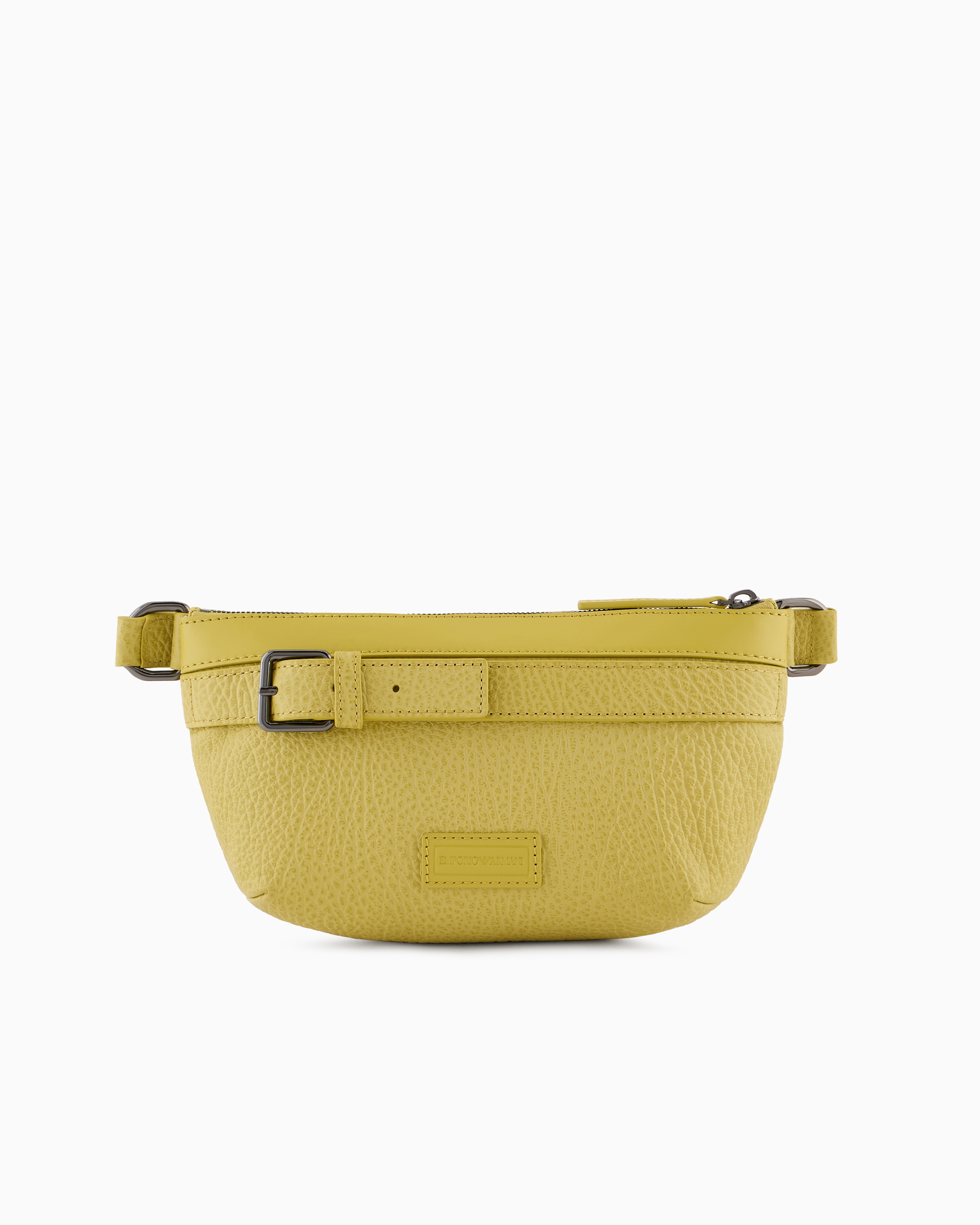 Emporio Armani Official Store Pebbled-leather Belt Bag With Smooth Leather Details In Yellow