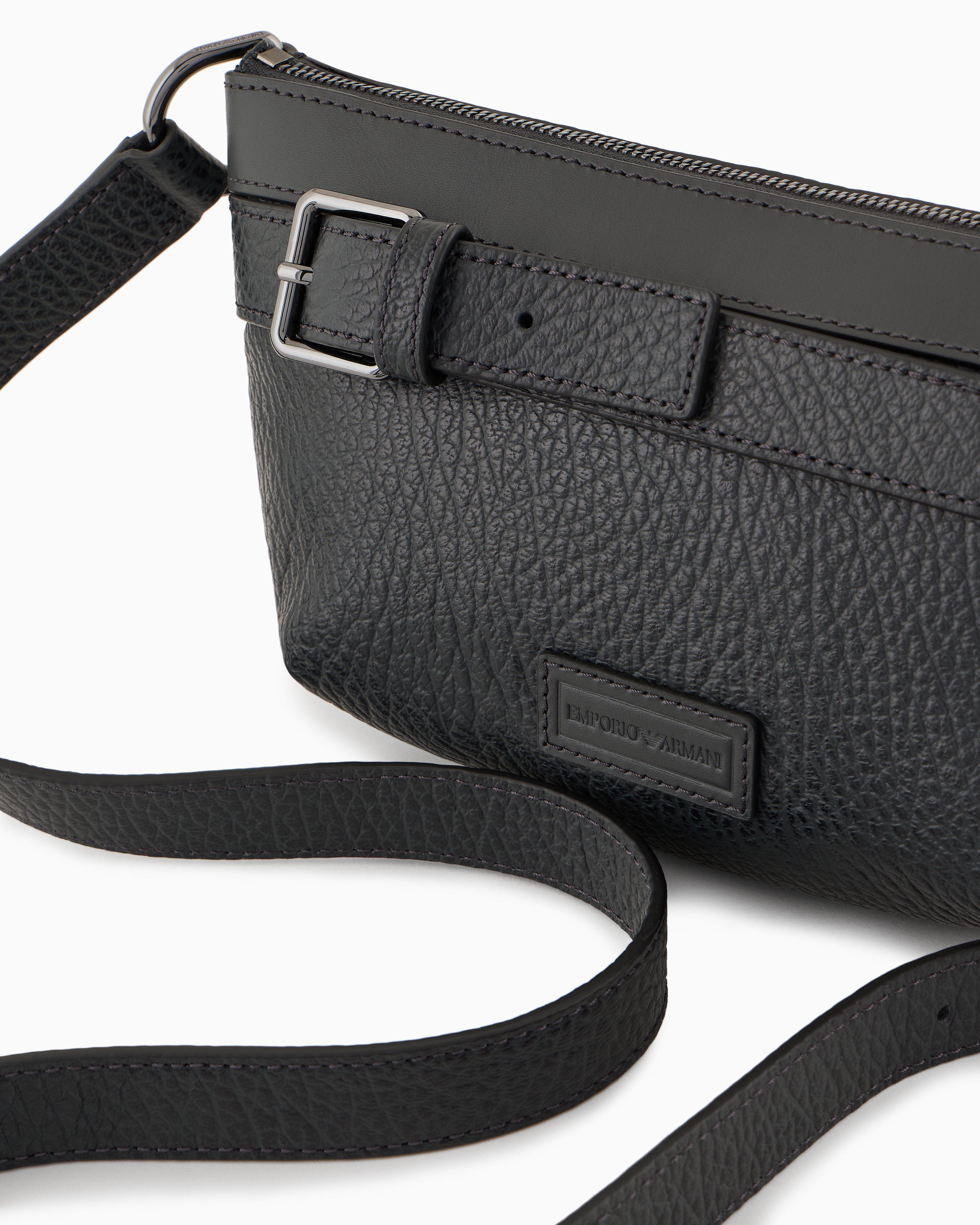 Emporio Armani Official Store Pebbled-leather Belt Bag With Smooth Leather Details In Gray