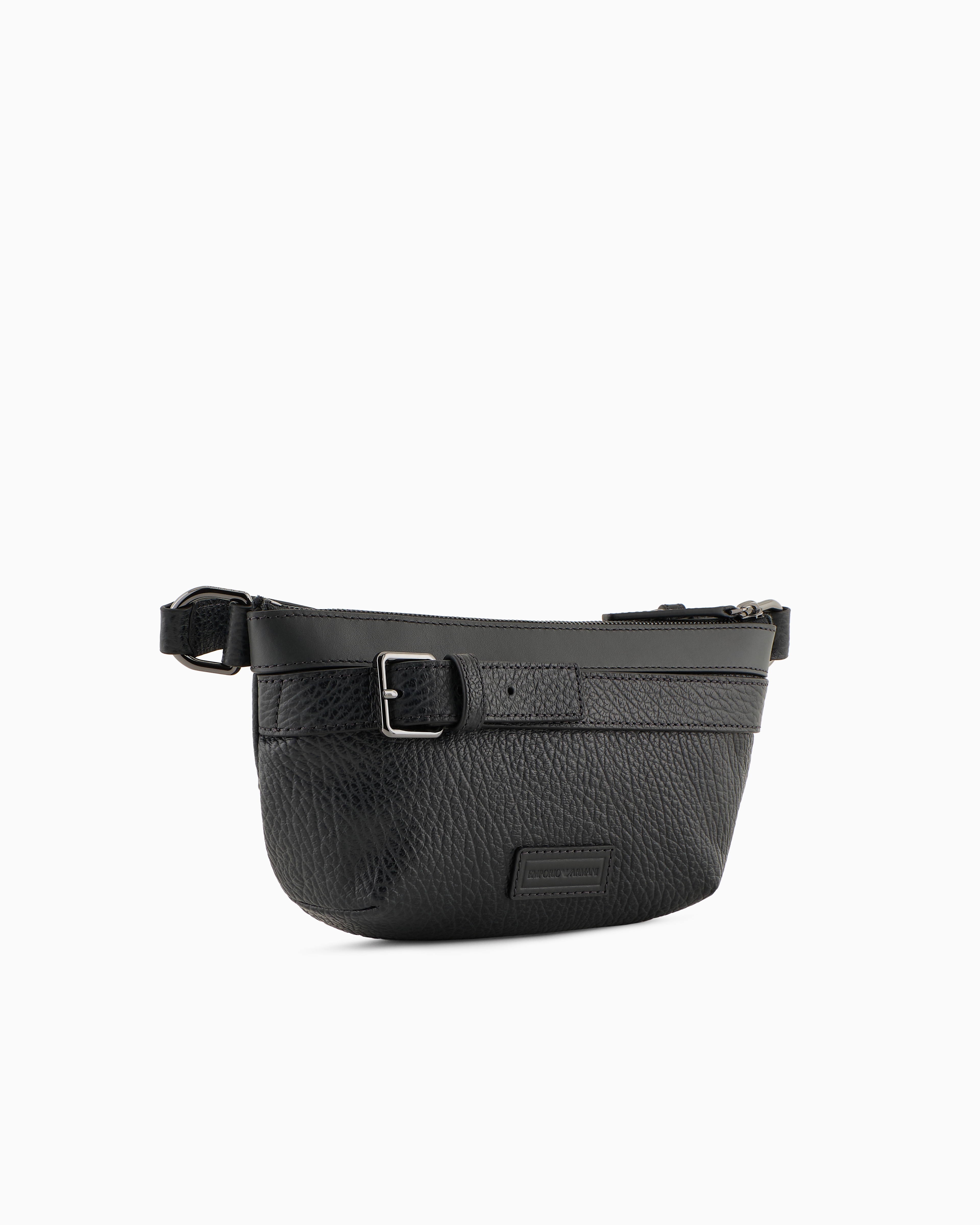 Emporio Armani Official Store Pebbled-leather Belt Bag With Smooth Leather Details In Gray