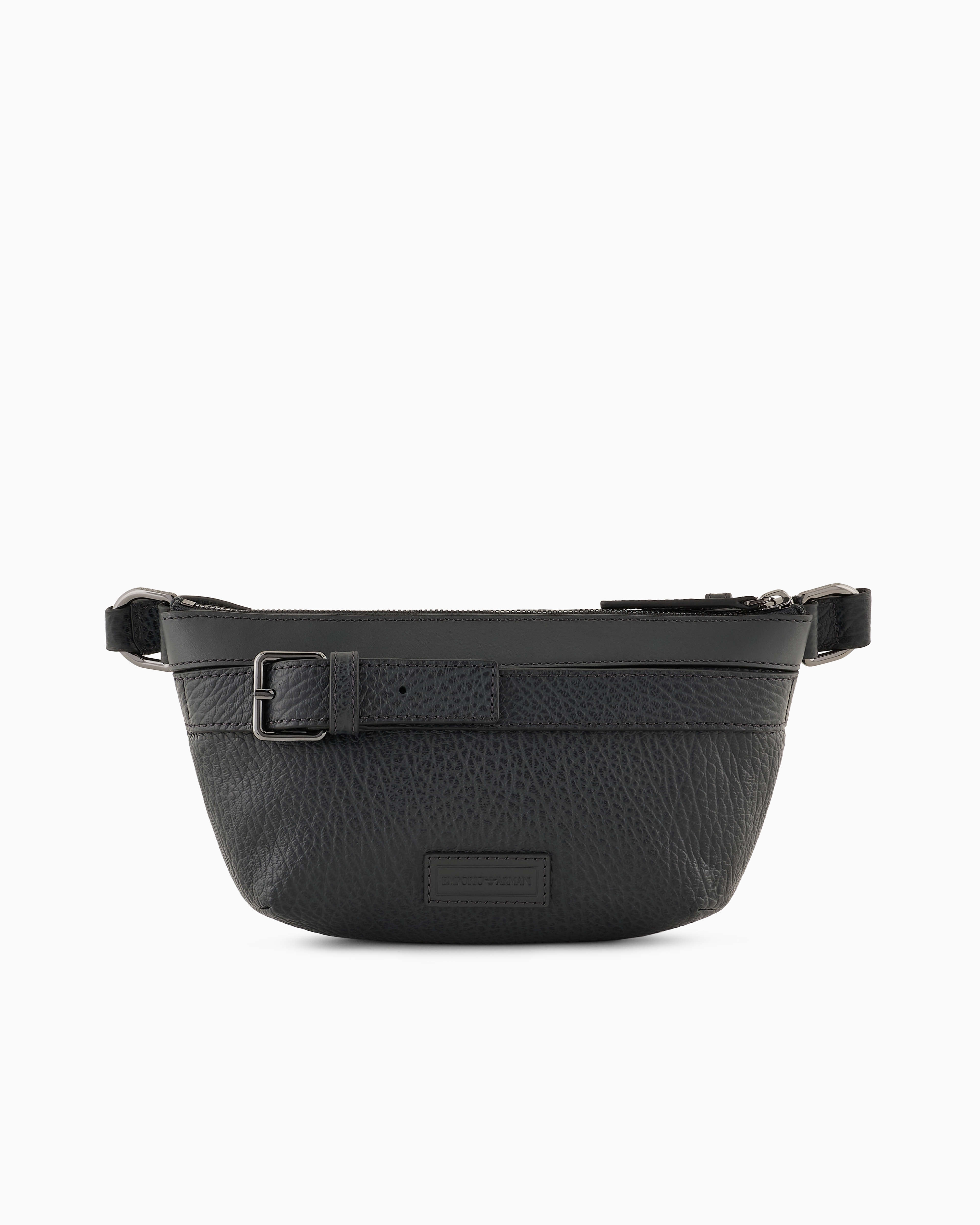 Emporio Armani Official Store Pebbled-leather Belt Bag With Smooth Leather Details In Gray