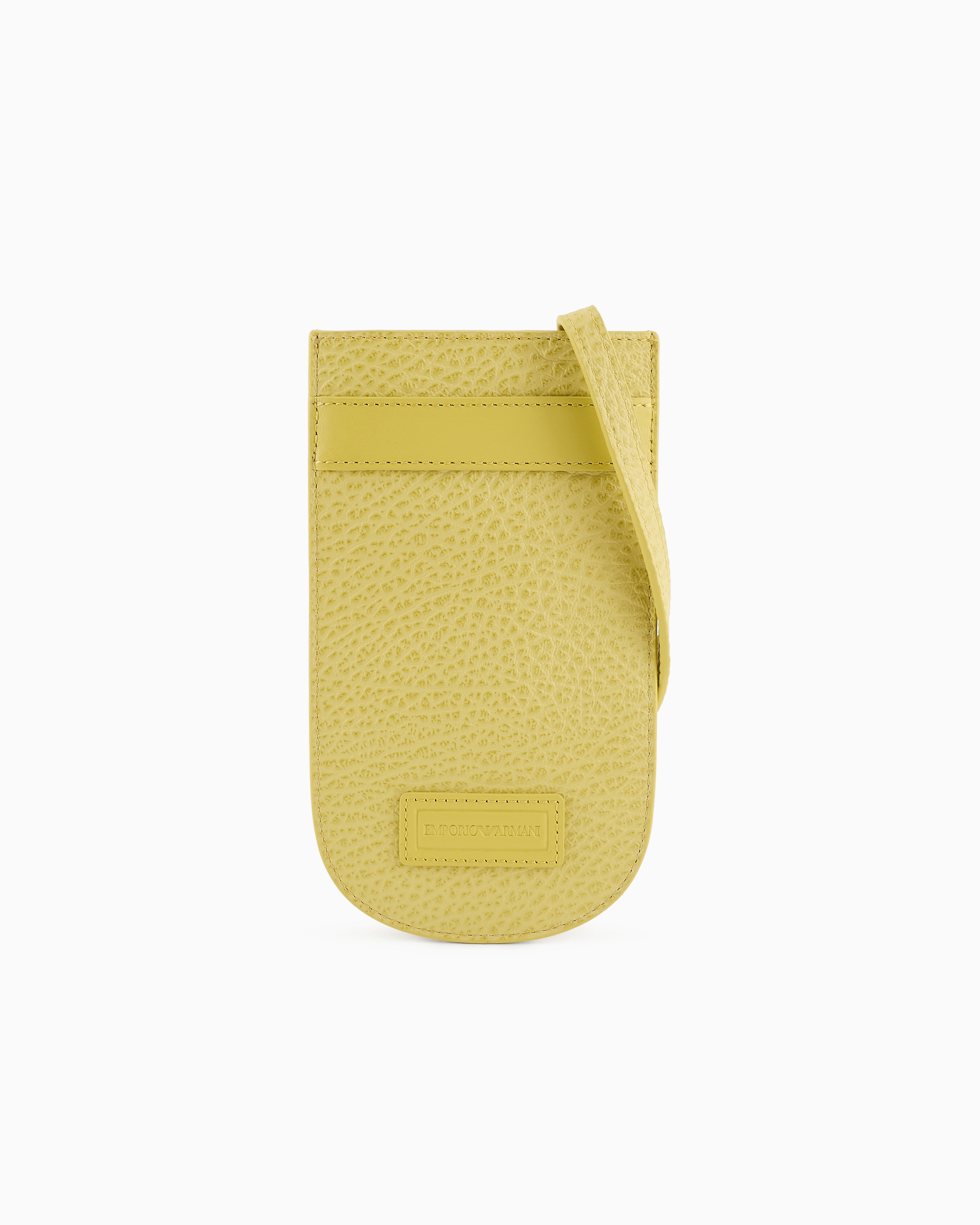 Emporio Armani Official Store Pebbled-leather Tech Case With Shoulder Strap And Smooth Leather Details In Yellow