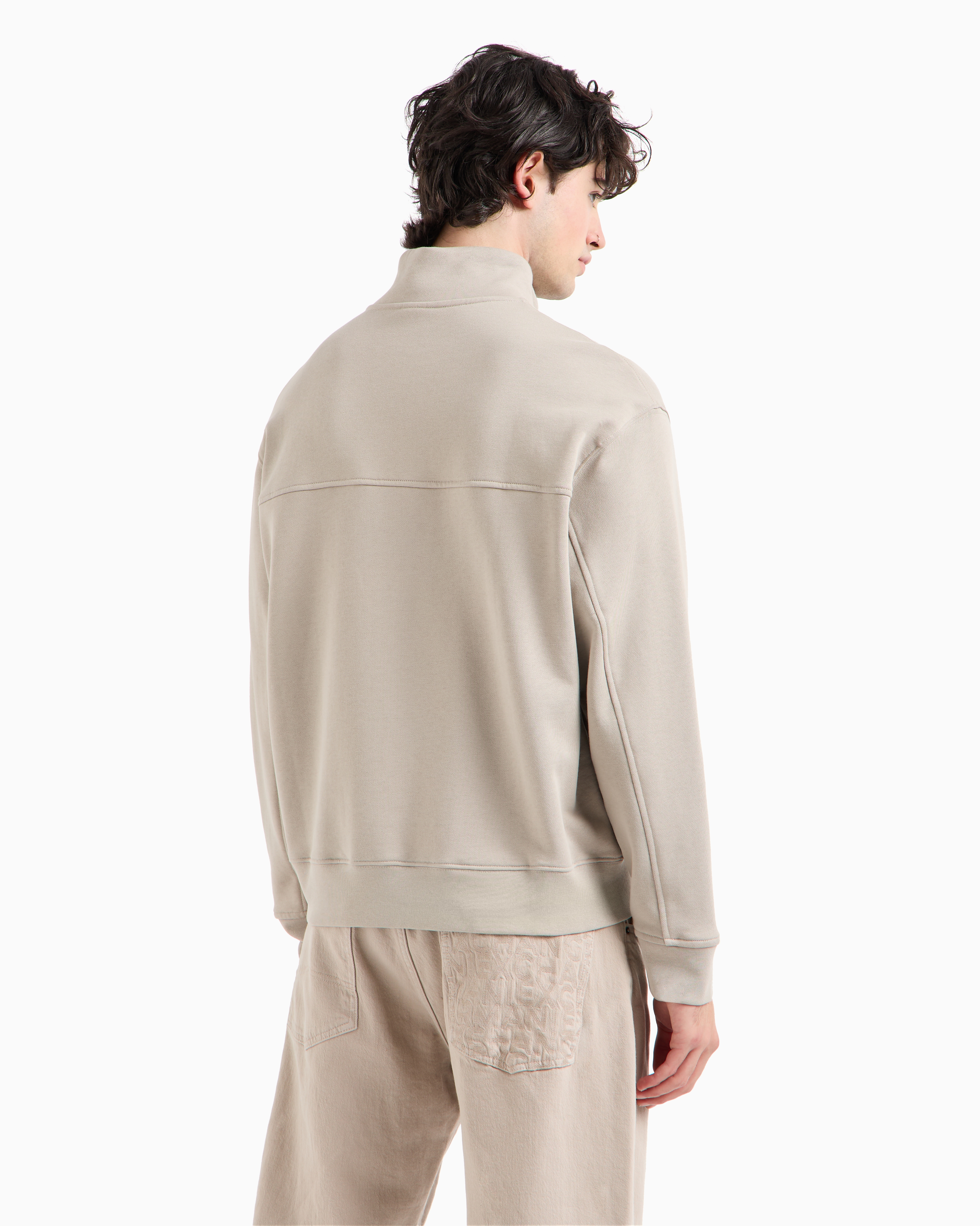 Shop Armani Exchange Asv Cotton Pocket High Neck Sweatshirt In Beige