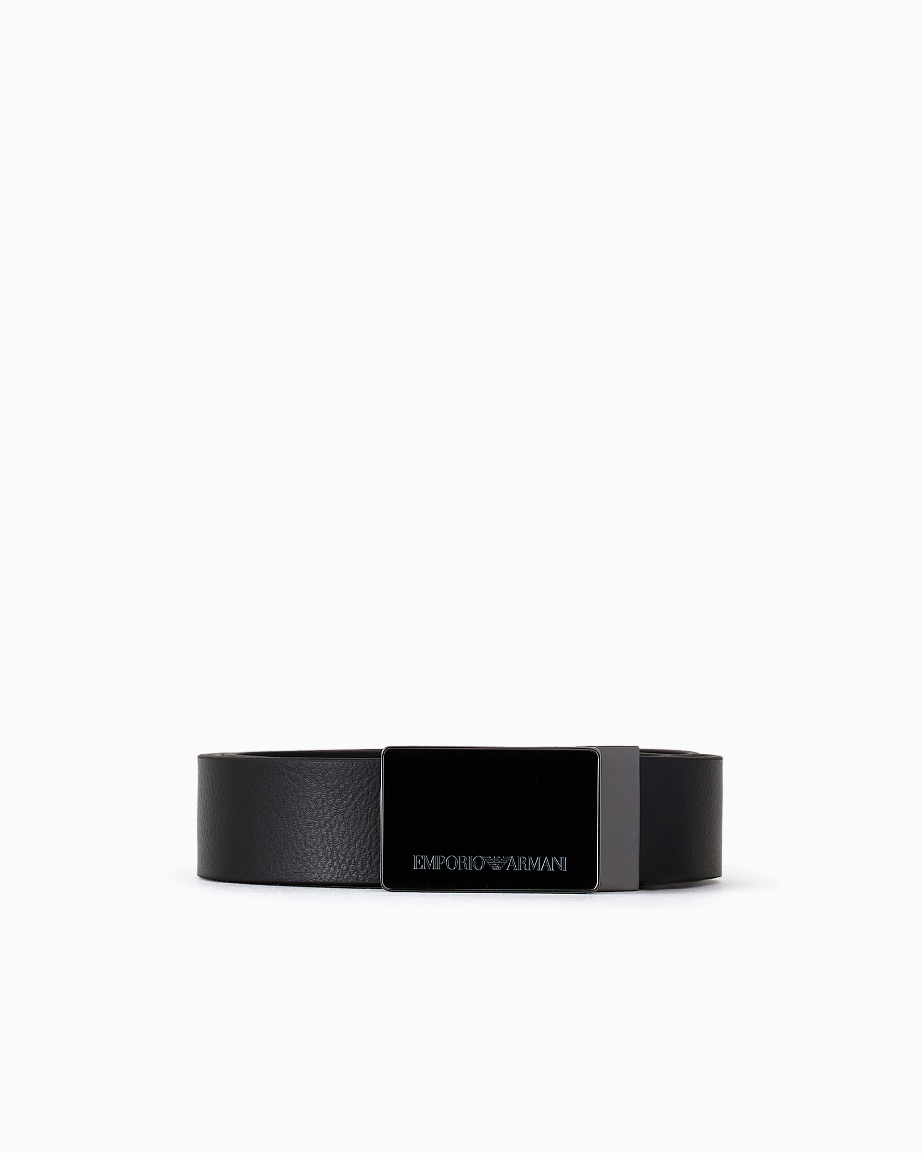 Emporio Armani Pebbled Leather Belt With Plate In Black