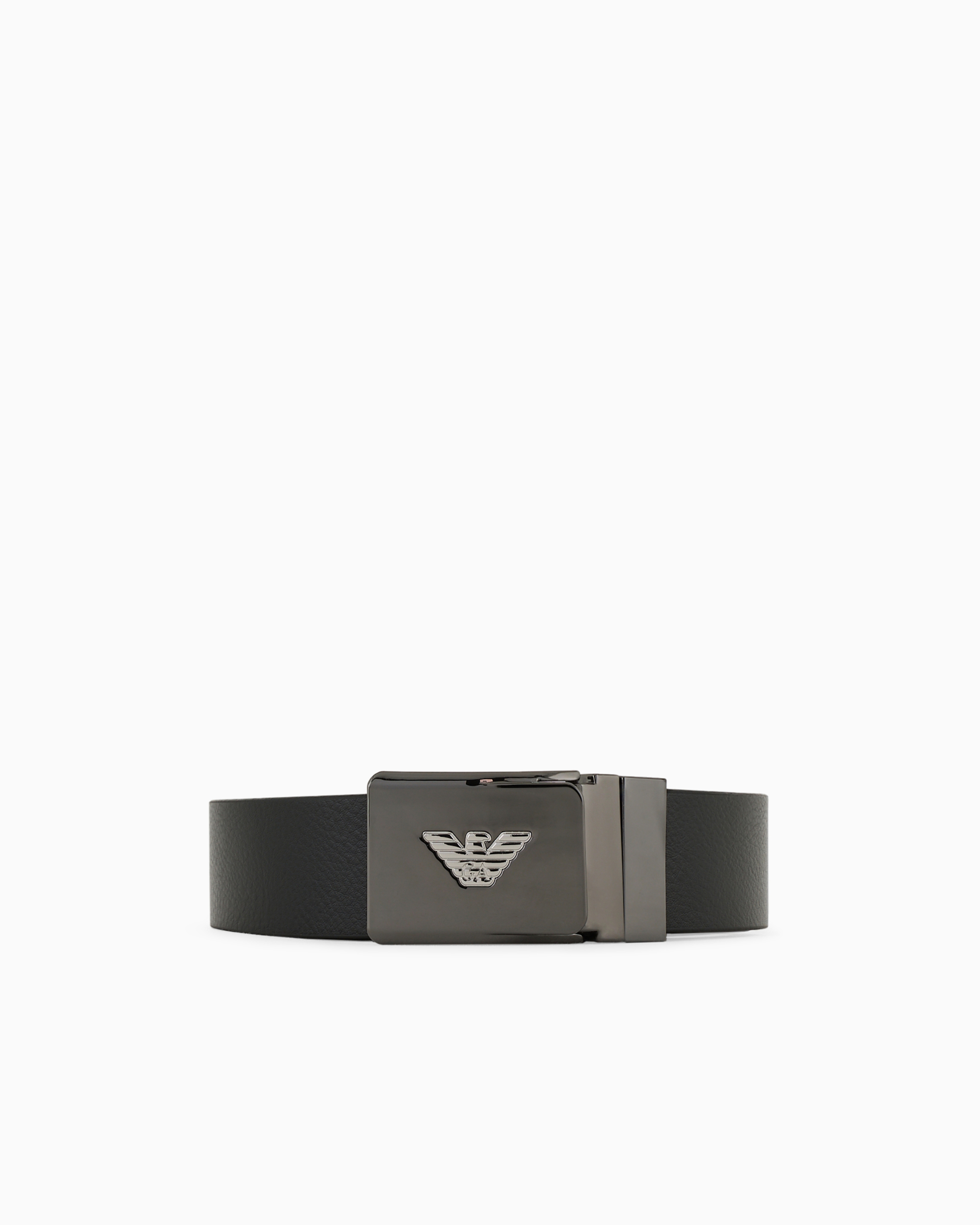 Emporio Armani Official Store Leather Belt With Metal Logo Buckle In Black Logo