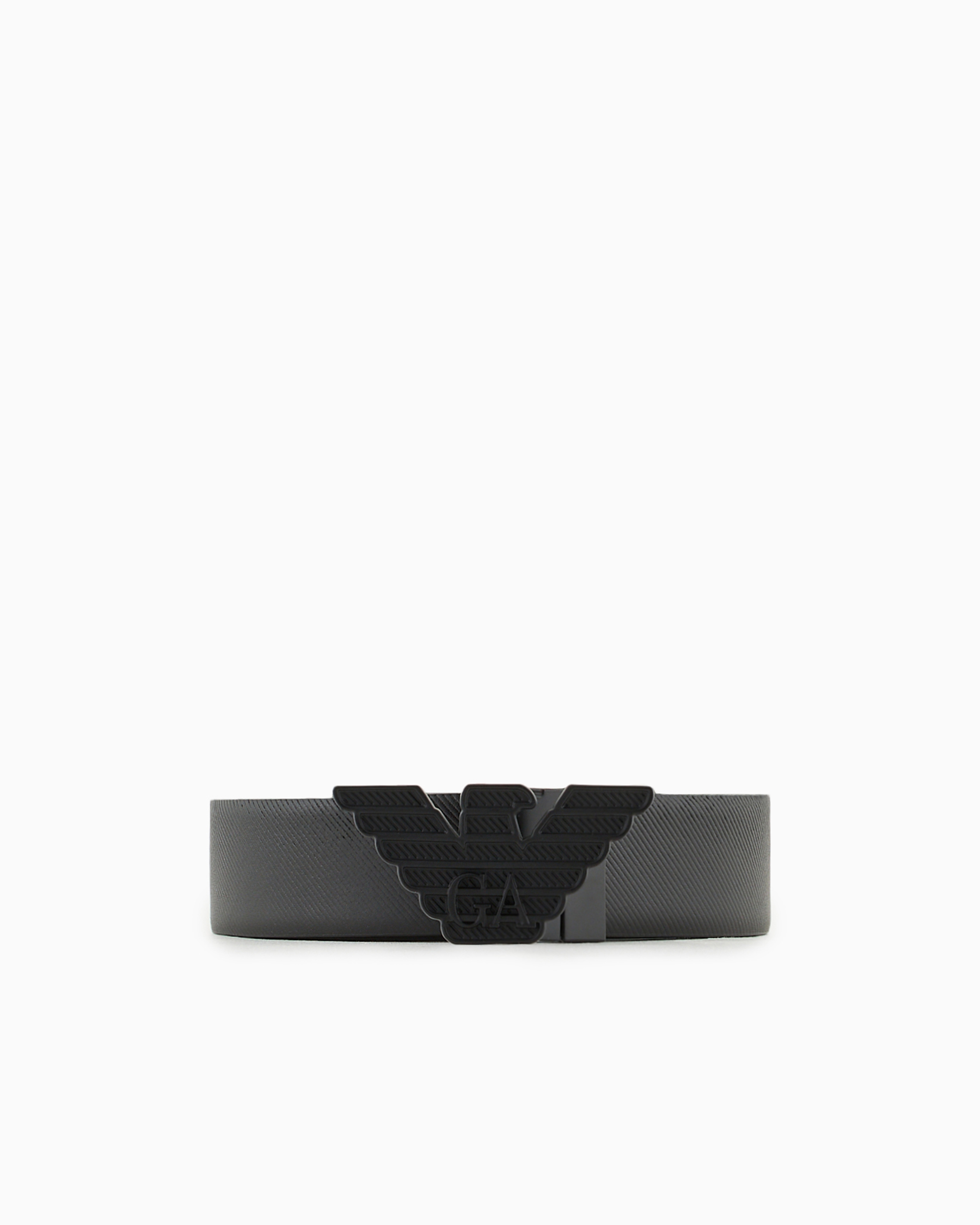 Emporio Armani Official Store Leather Belt With Embossed Print And Eagle Buckle In Black