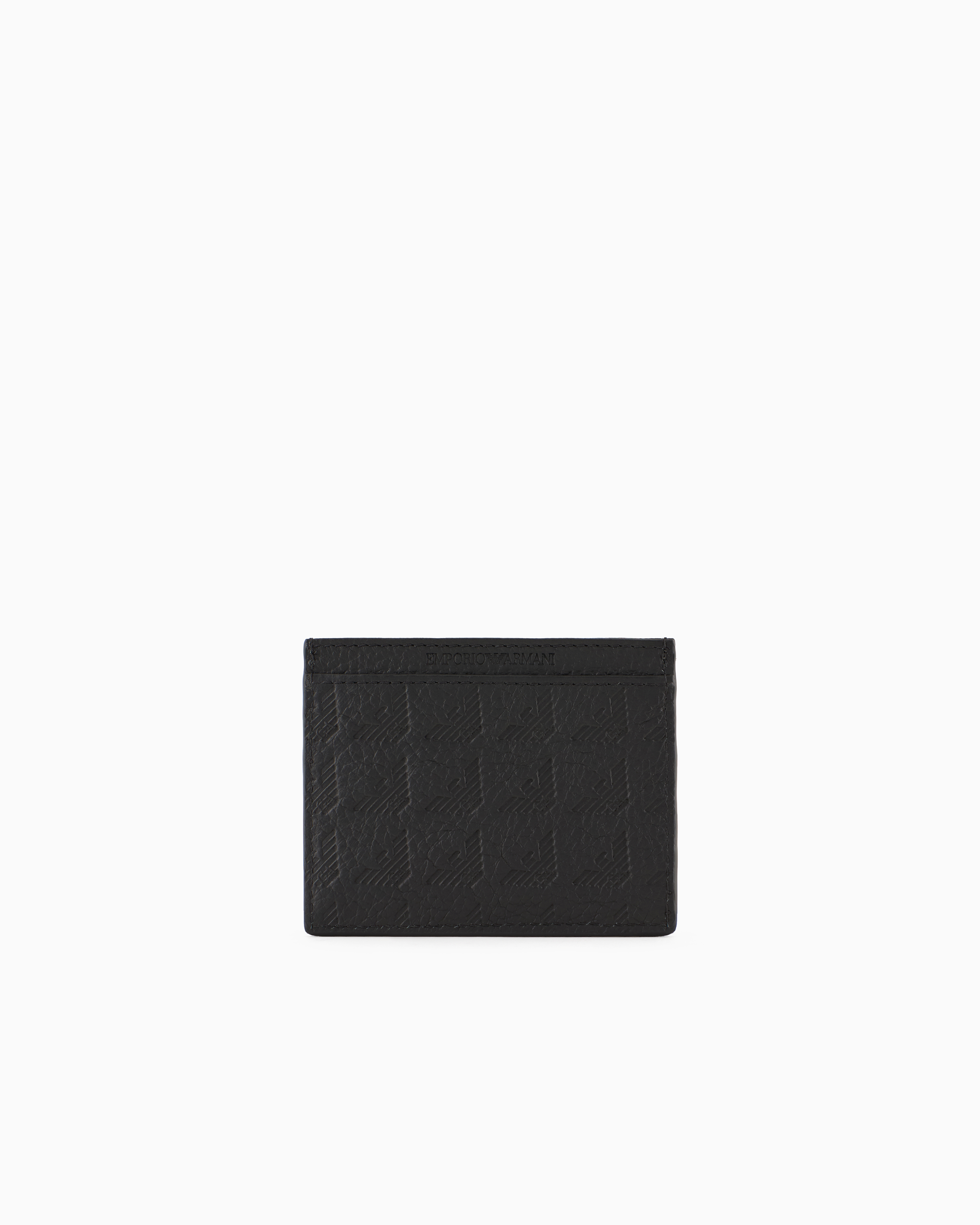 Shop Emporio Armani Leather Card Holder With All-over Embossed Eagle In Black