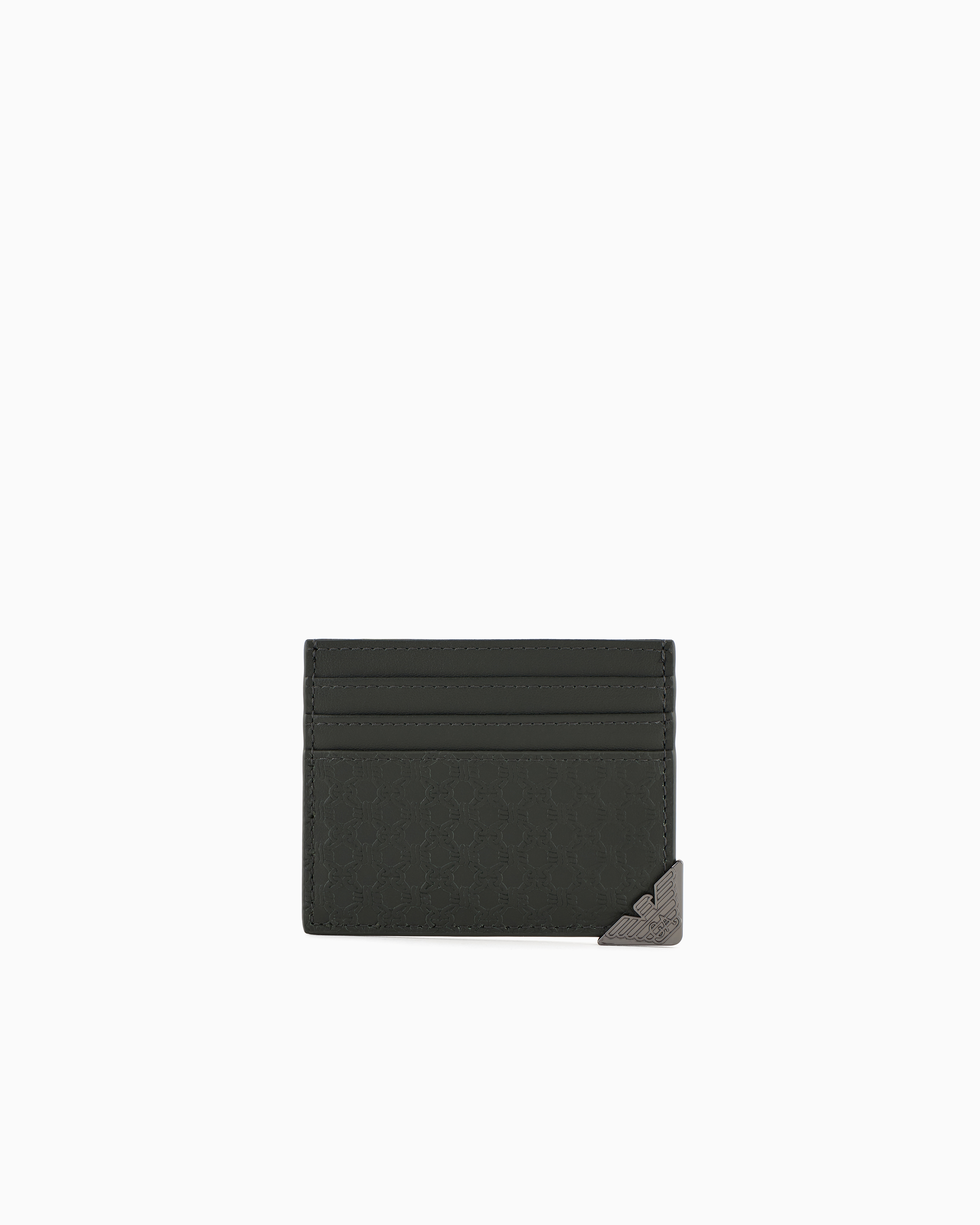 Emporio Armani Official Store All-over Embossed Pattern Leather Card Holder In Verde Scuro 1