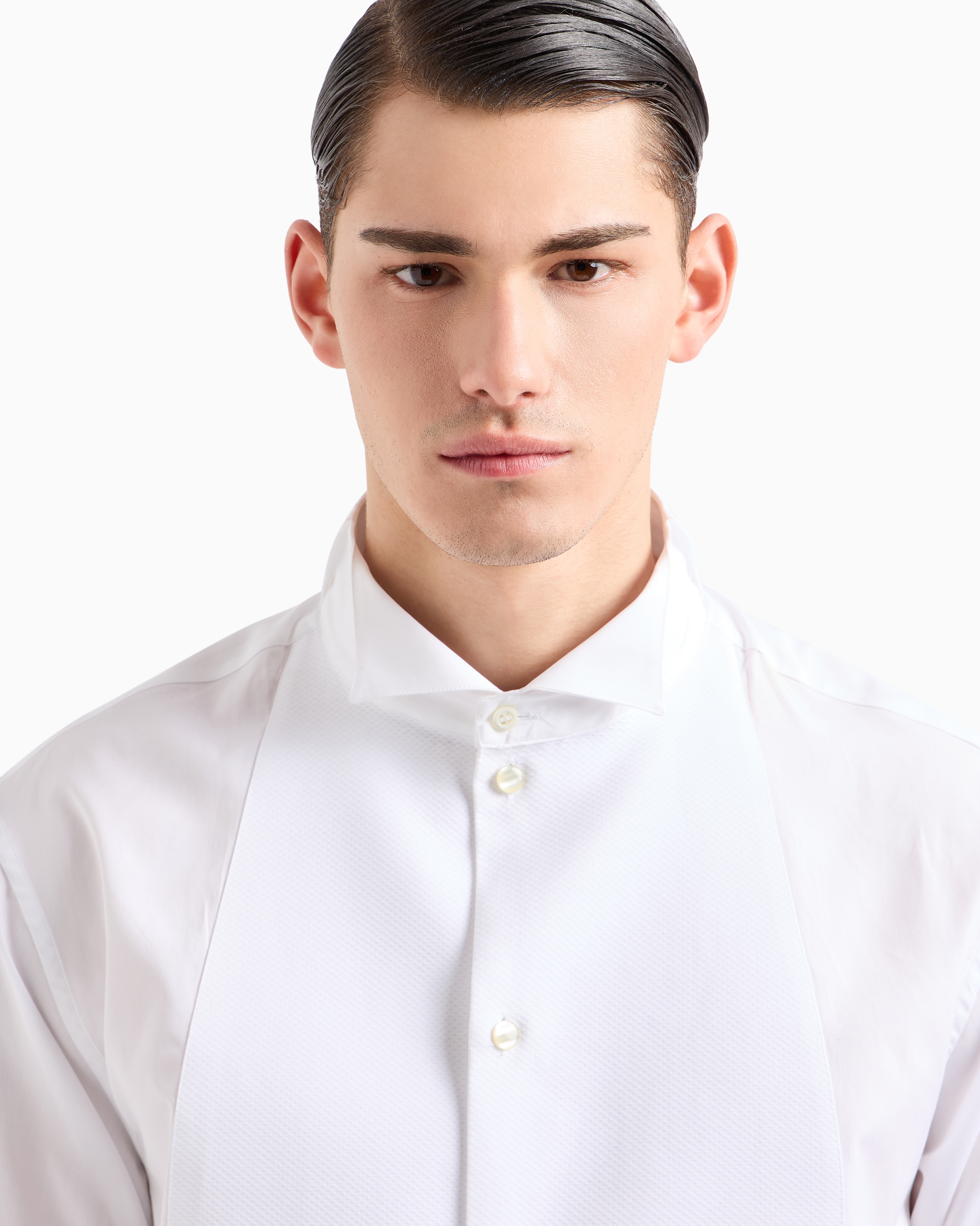 Emporio Armani Poplin Shirt With Waffle Plastron Front In White