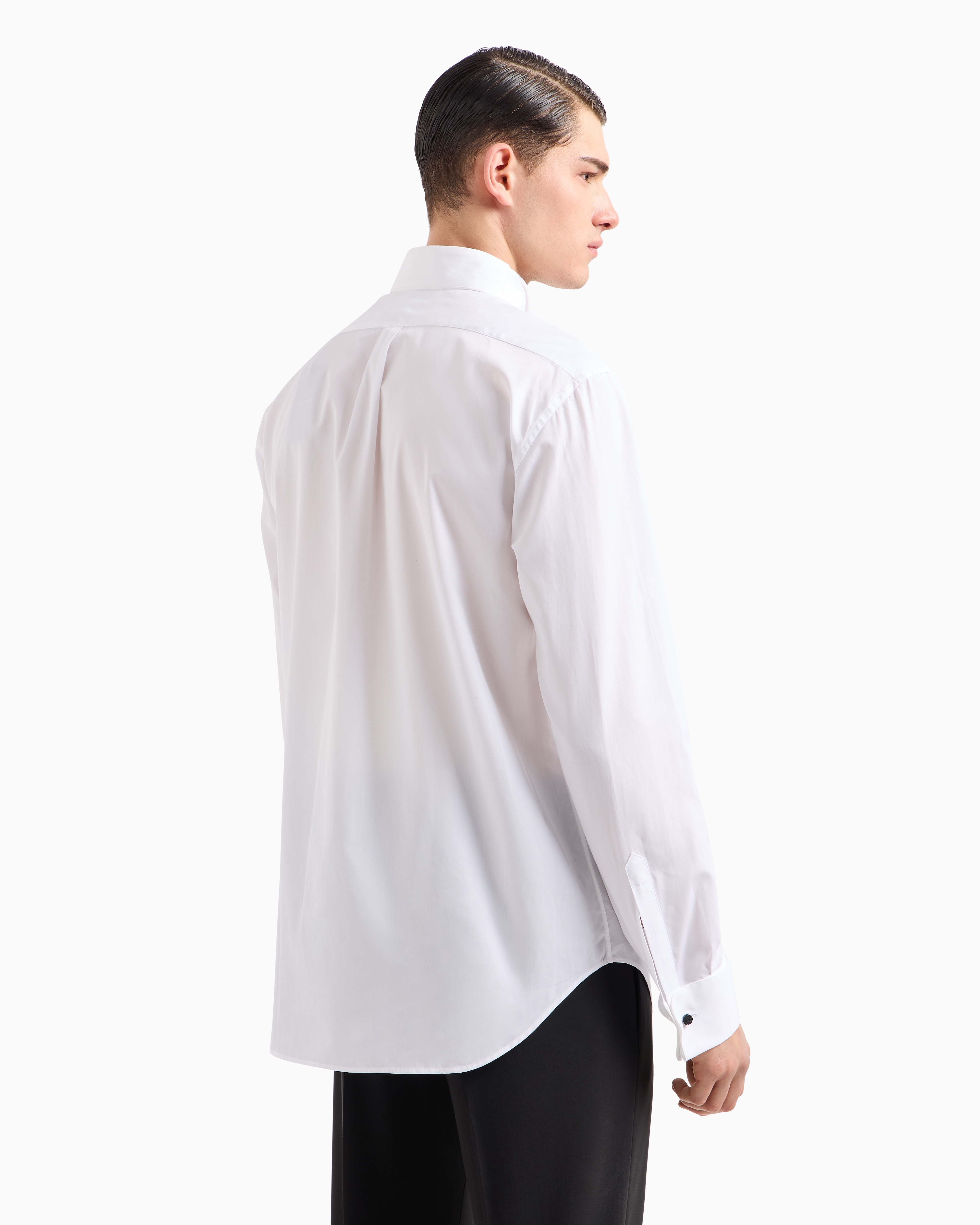 Emporio Armani Poplin Shirt With Waffle Plastron Front In White