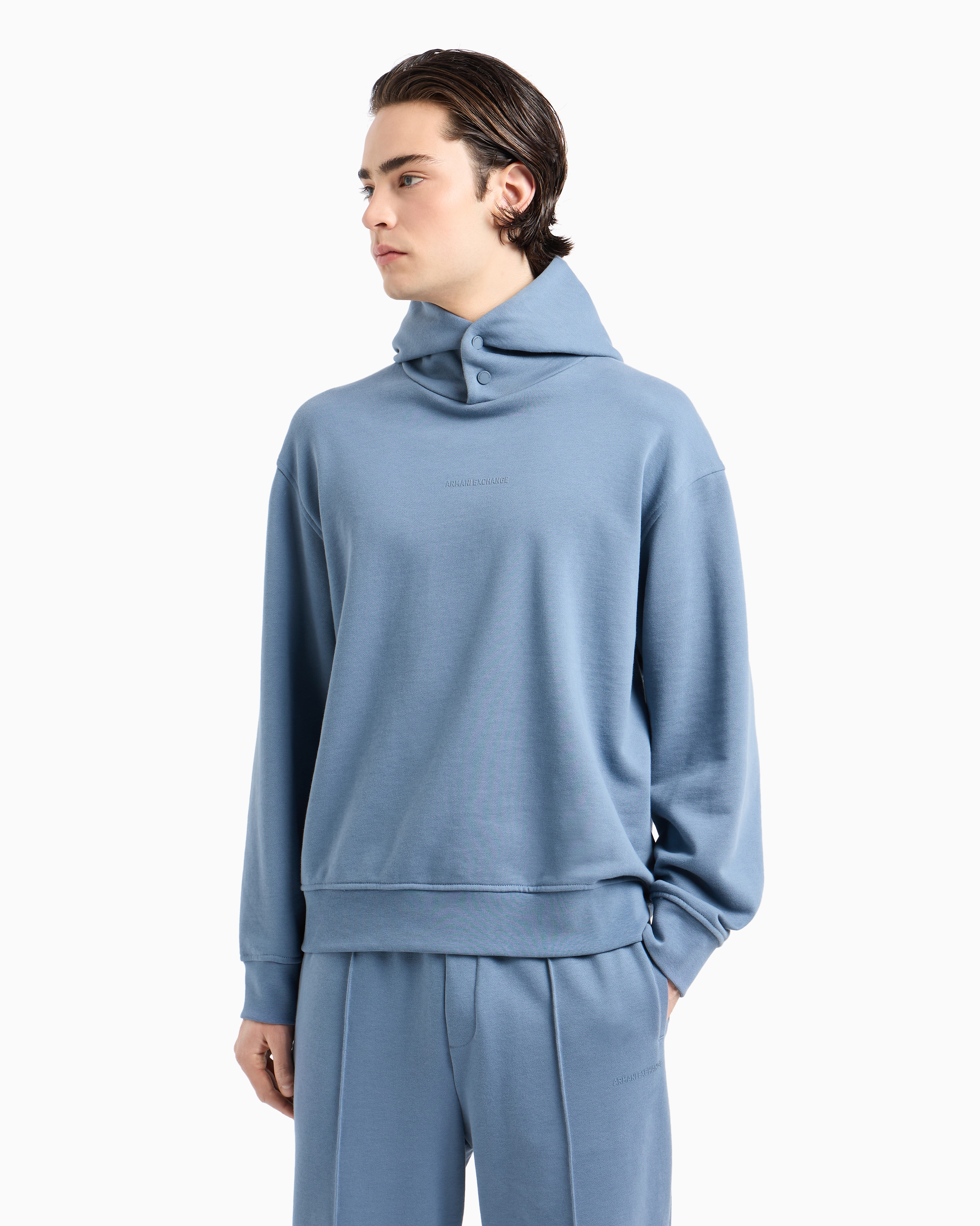 Shop Armani Exchange Asv Cotton French Terry Hoodie In Light Blue