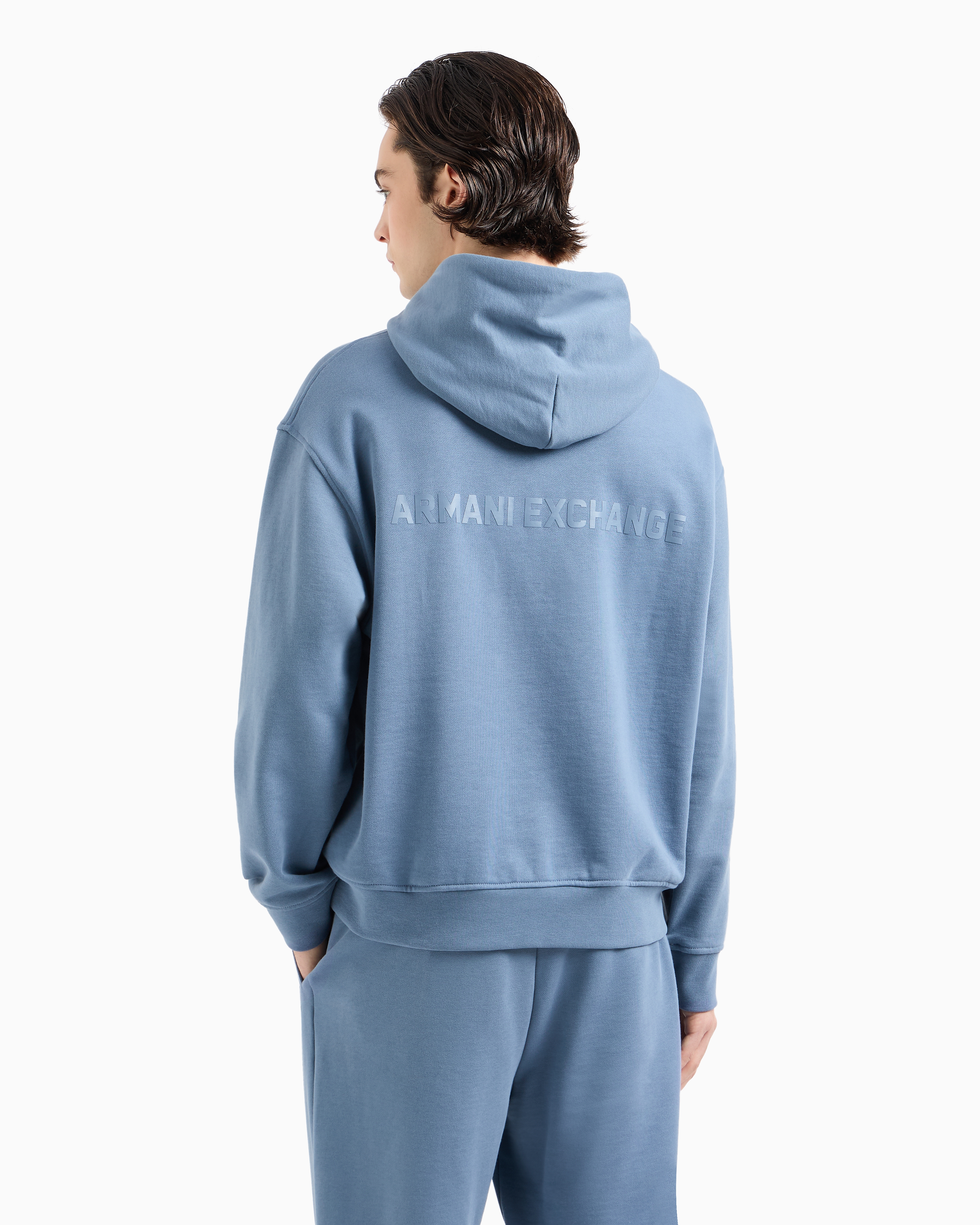 Shop Armani Exchange Asv Cotton French Terry Hoodie In Light Blue