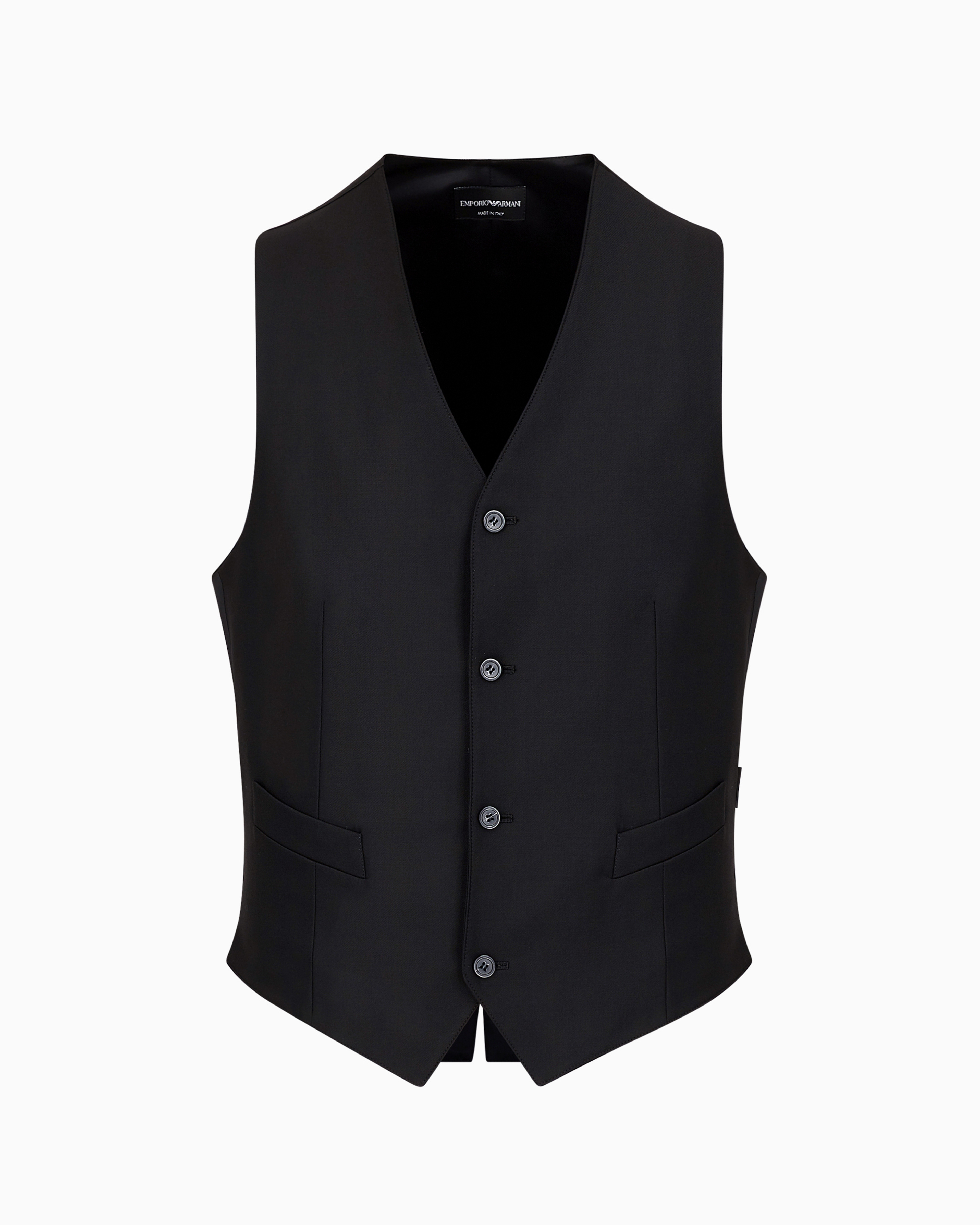 Shop Emporio Armani Single-breasted, Worsted Virgin-wool Gilet In Black