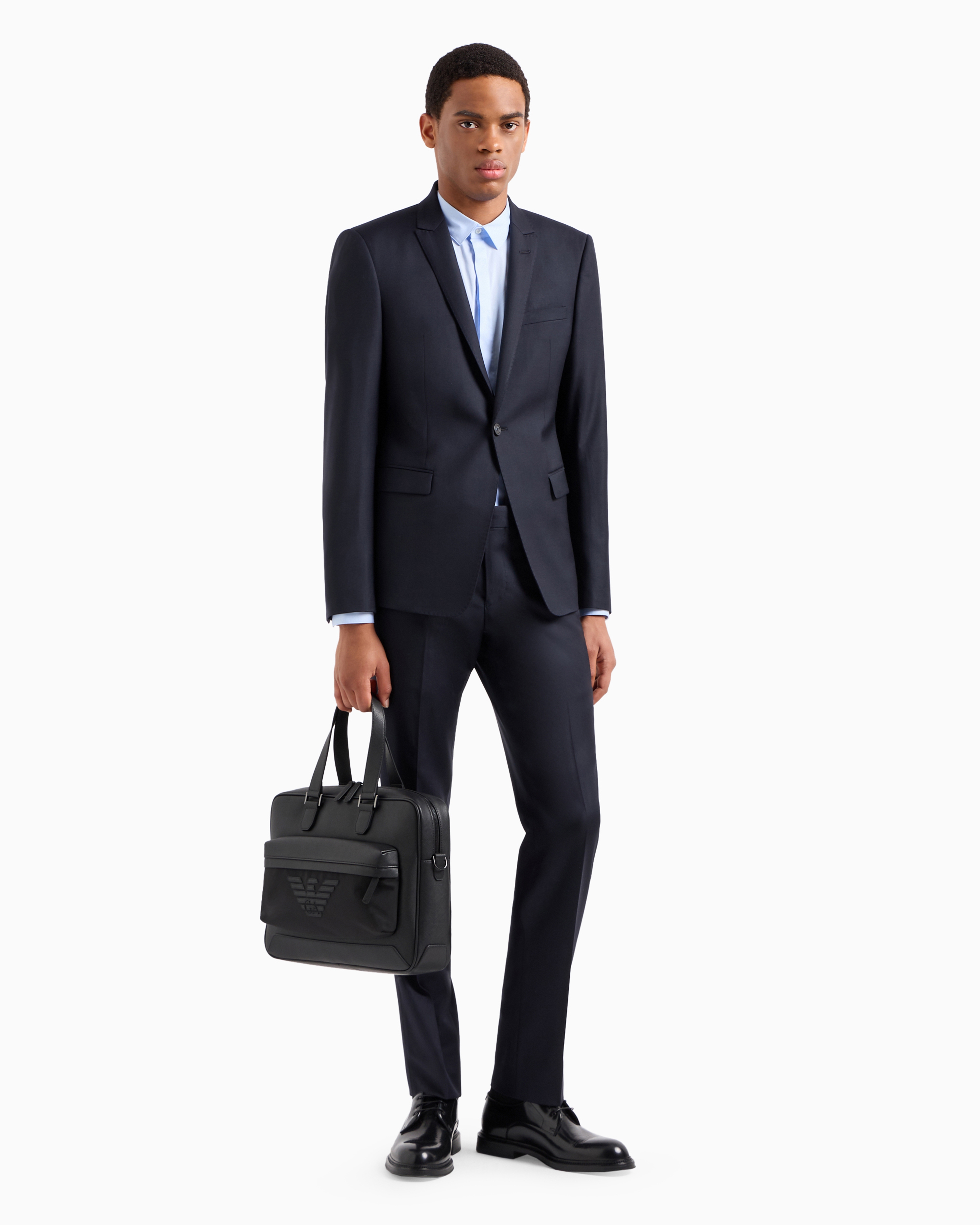 Emporio Armani G Line Tonal Stripe Stretch Wool Pants In Navy Blue