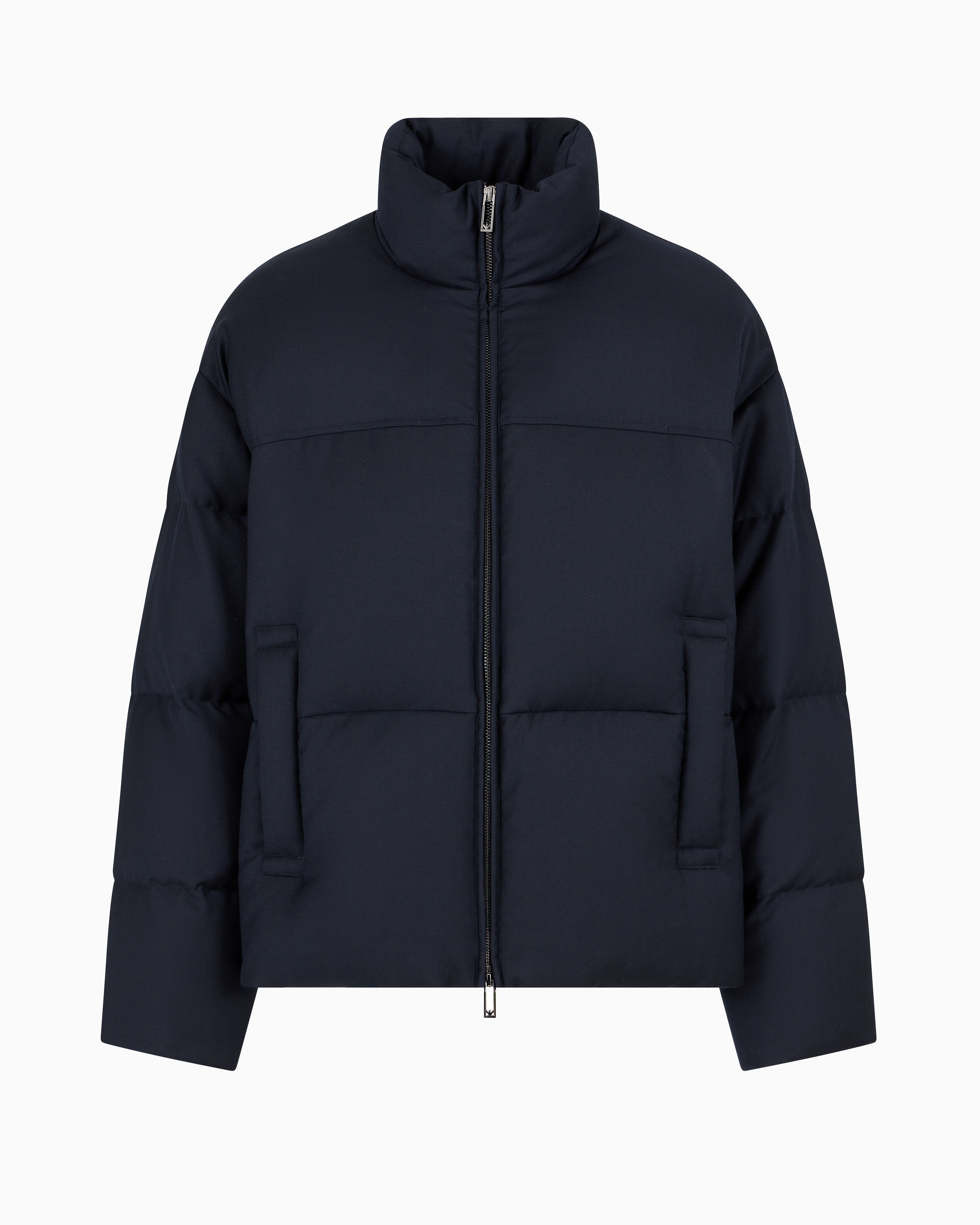 Full-zip down jacket in a quilted wool-blend twill | Emporio Armani