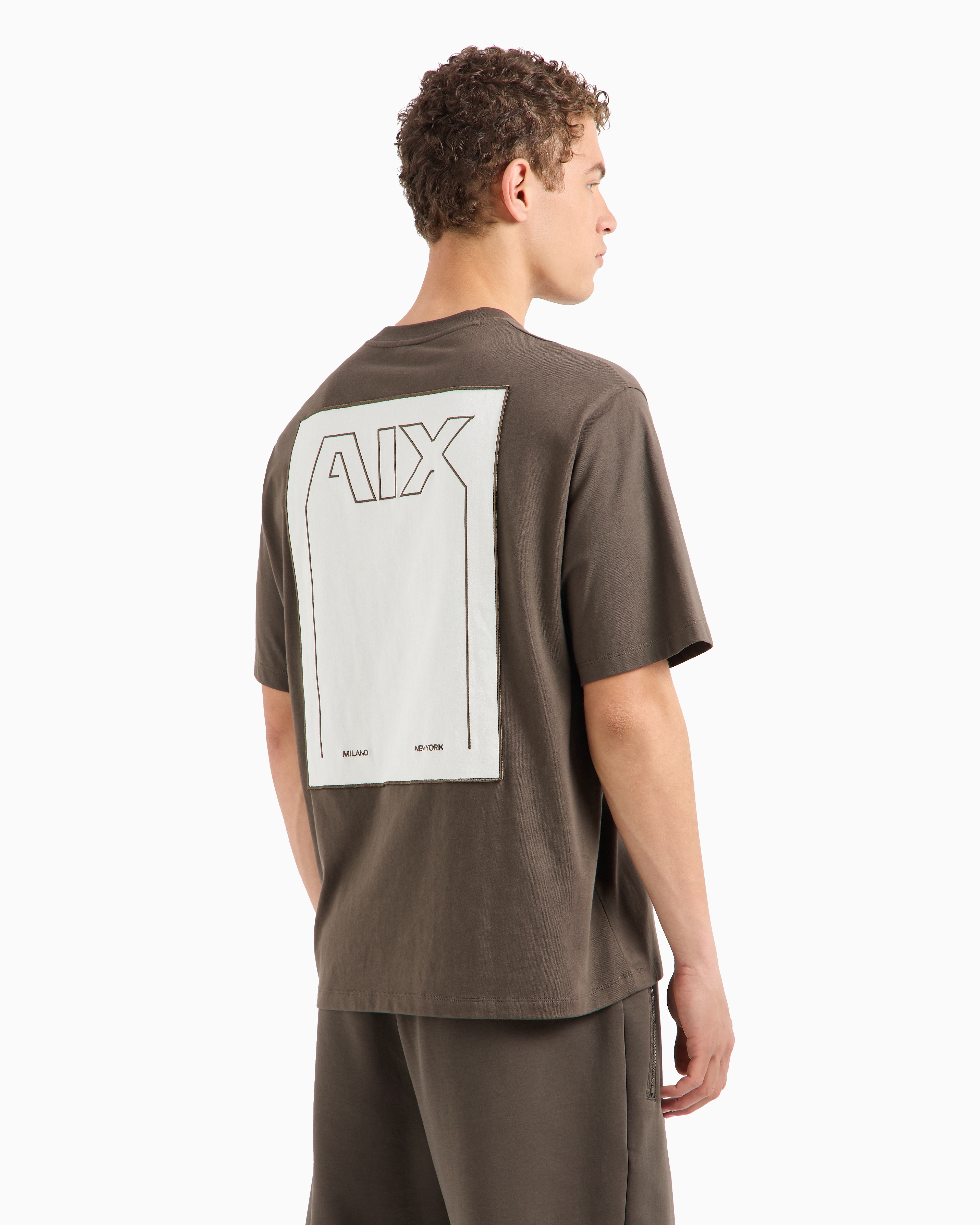 Shop Armani Exchange Asv Cotton Loose Fit Back Print T-shirt In Verde Militare