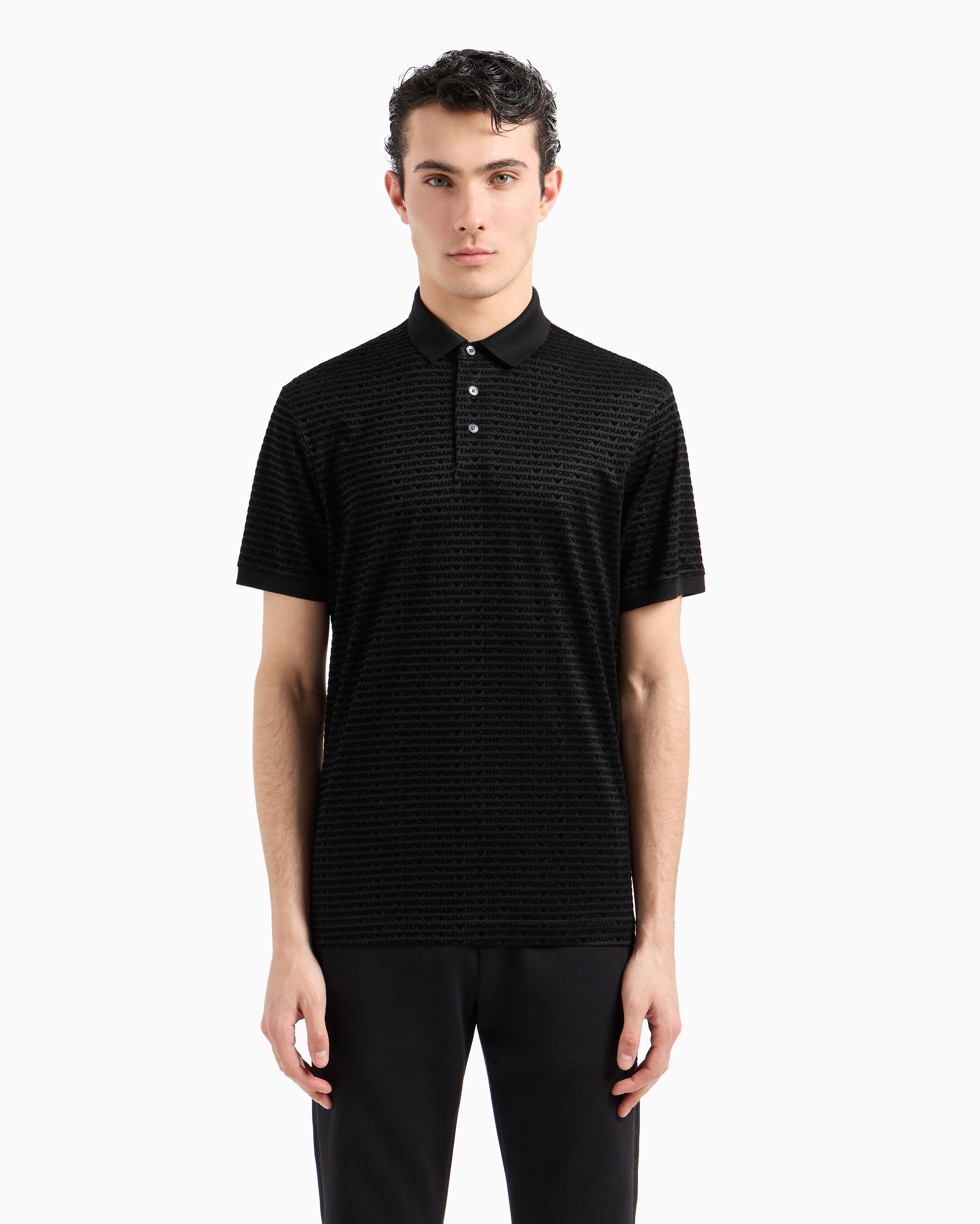 Lyocell-blend jersey polo shirt with flocked lettering all