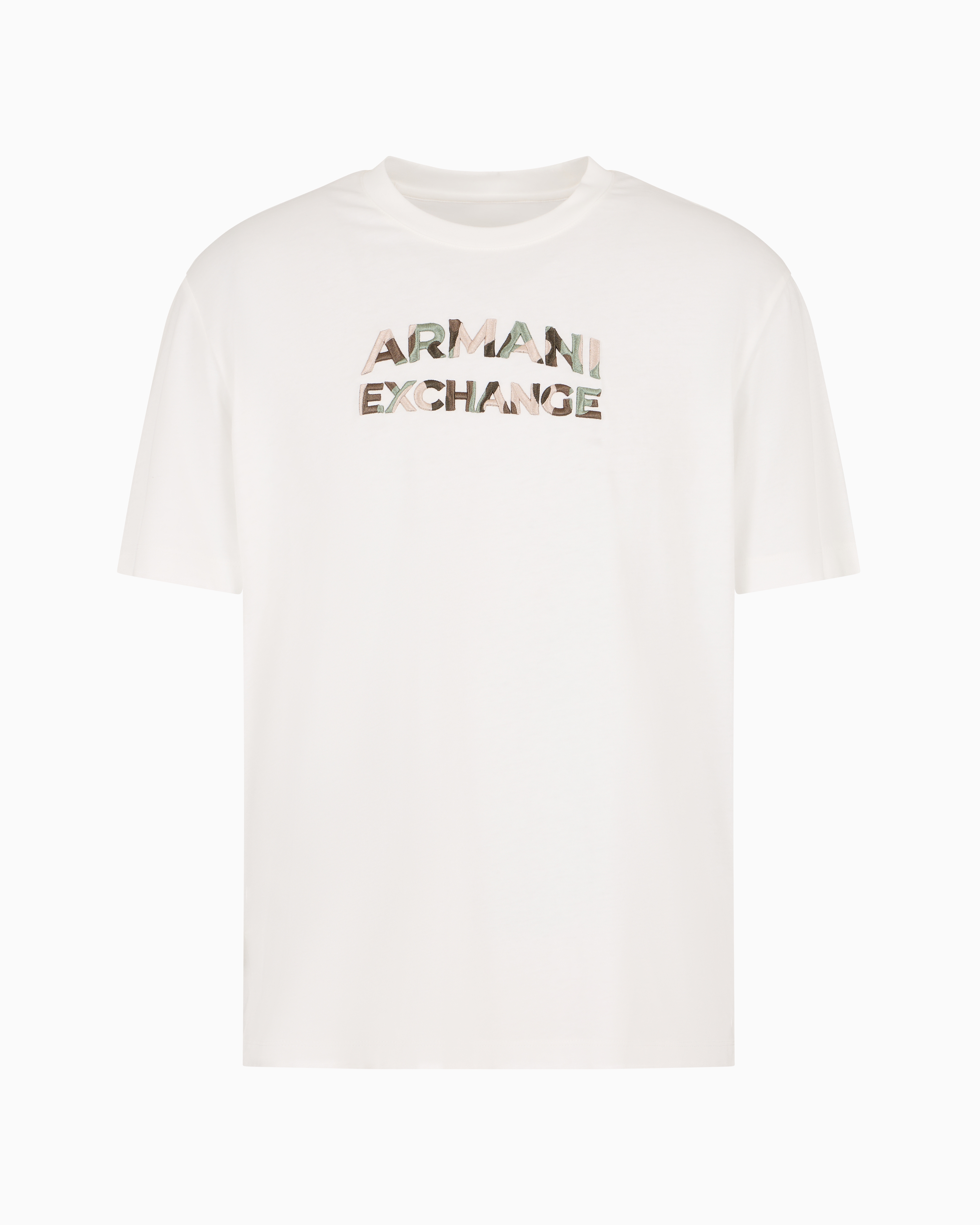 Shop Armani Exchange Regular Fit T-shirt With Camouflage Logo In Asv Cotton In White