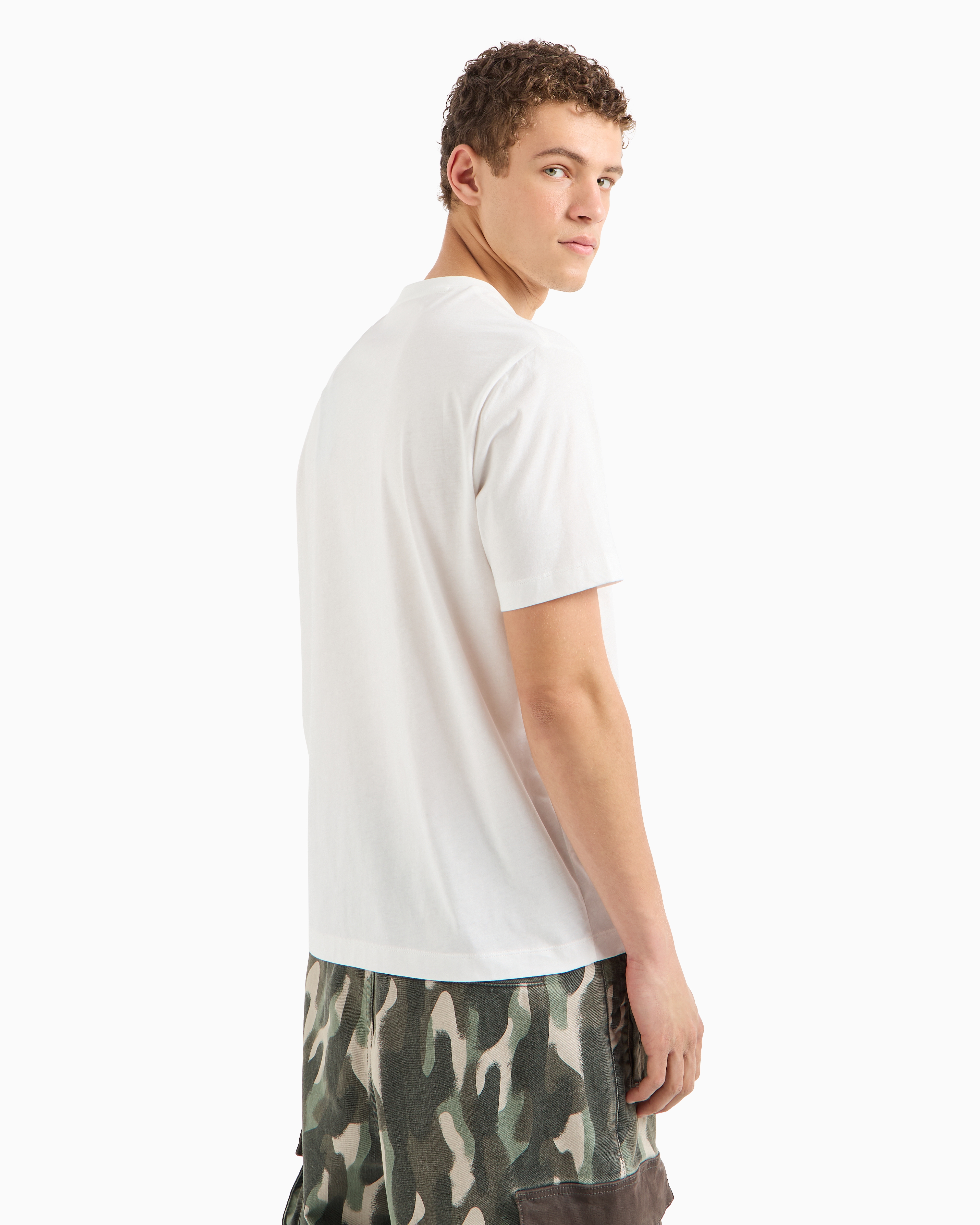 Shop Armani Exchange Regular Fit T-shirt With Camouflage Logo In Asv Cotton In White