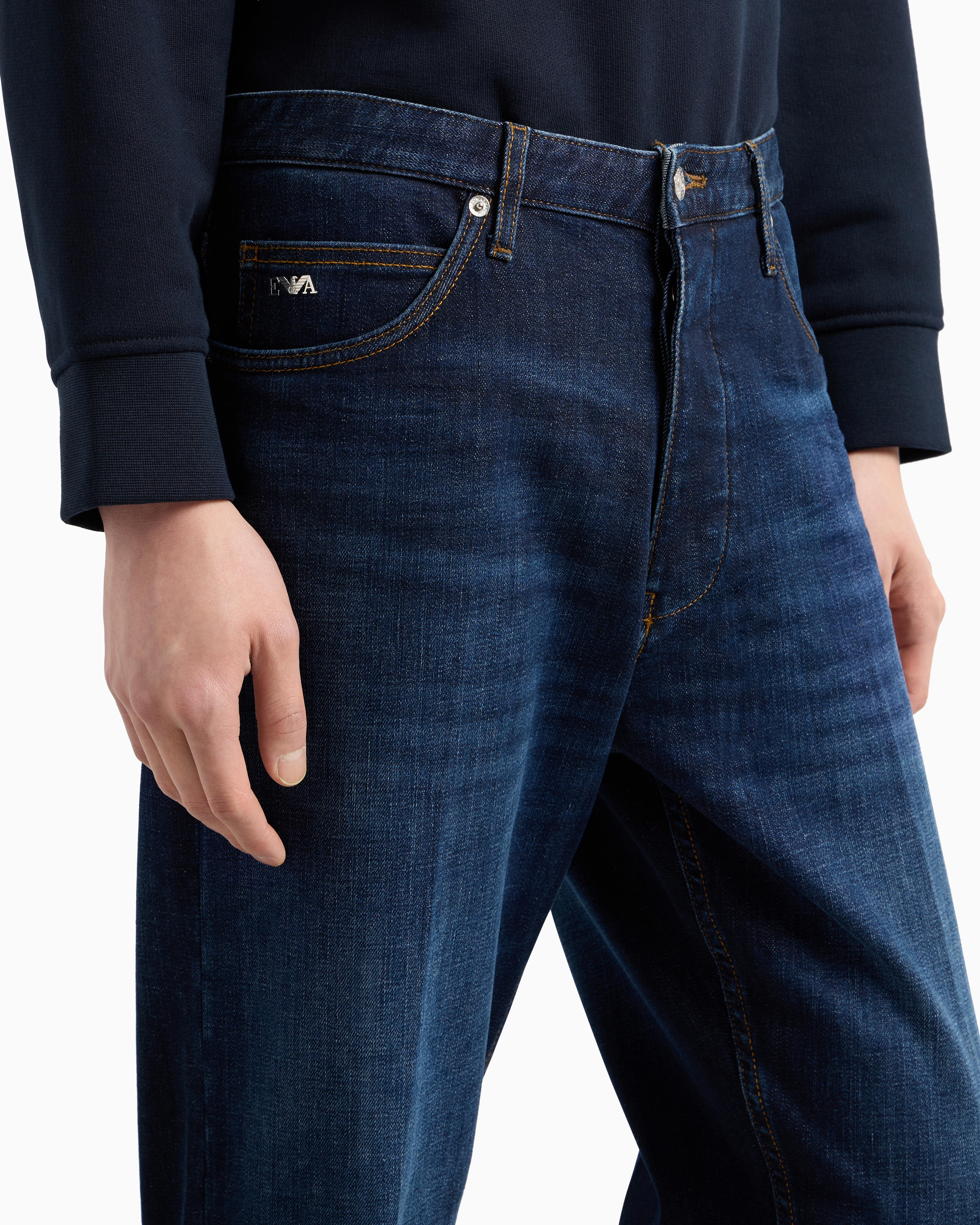 J69 Loose-fit jeans in stone-wash stretch denim with a dirty