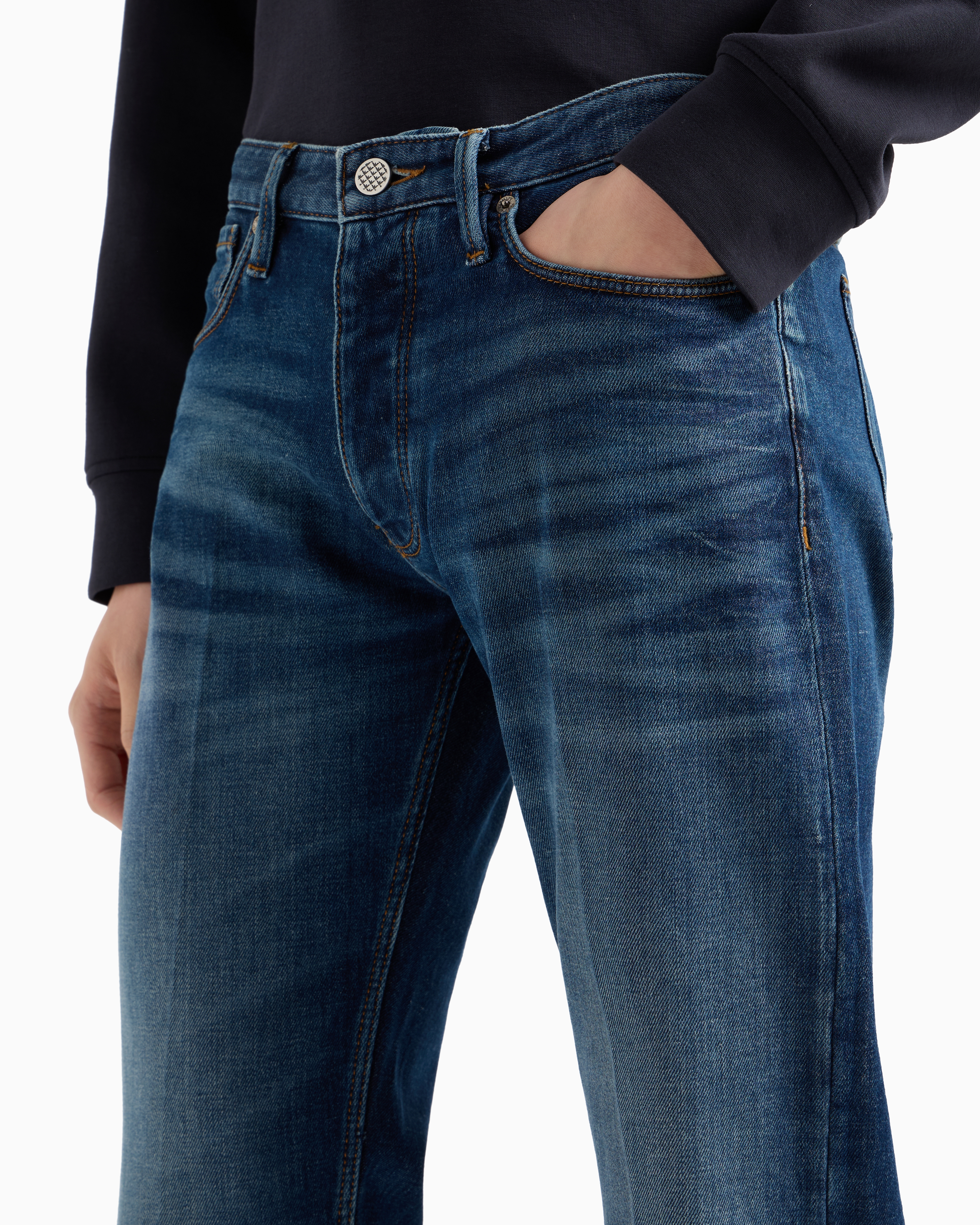 Emporio Armani J75 Slim-fit, Stone-washed Stretch-denim Jeans With Whisker Lines In Blue