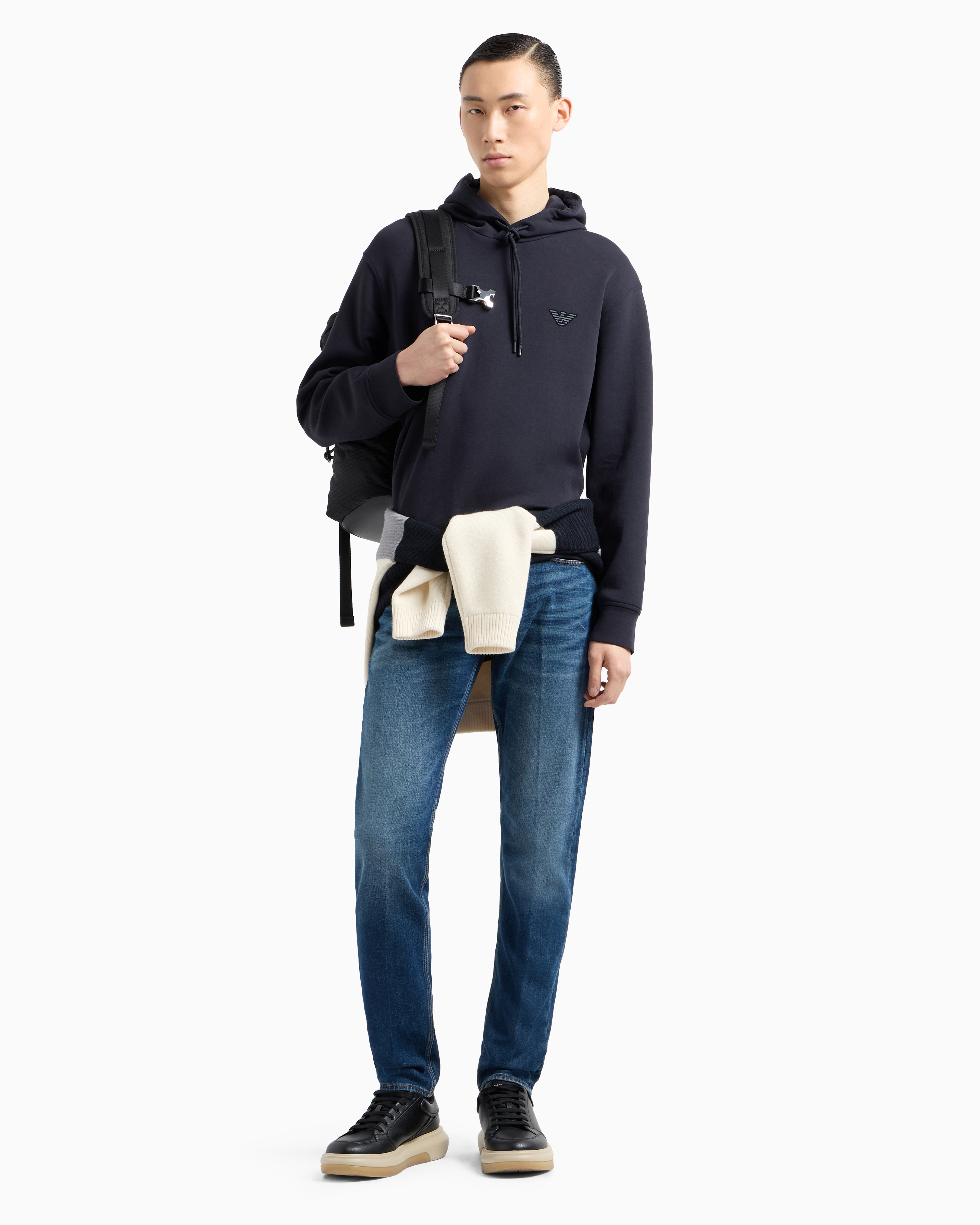 Emporio Armani J75 Slim-fit, Stone-washed Stretch-denim Jeans With Whisker Lines In Blue