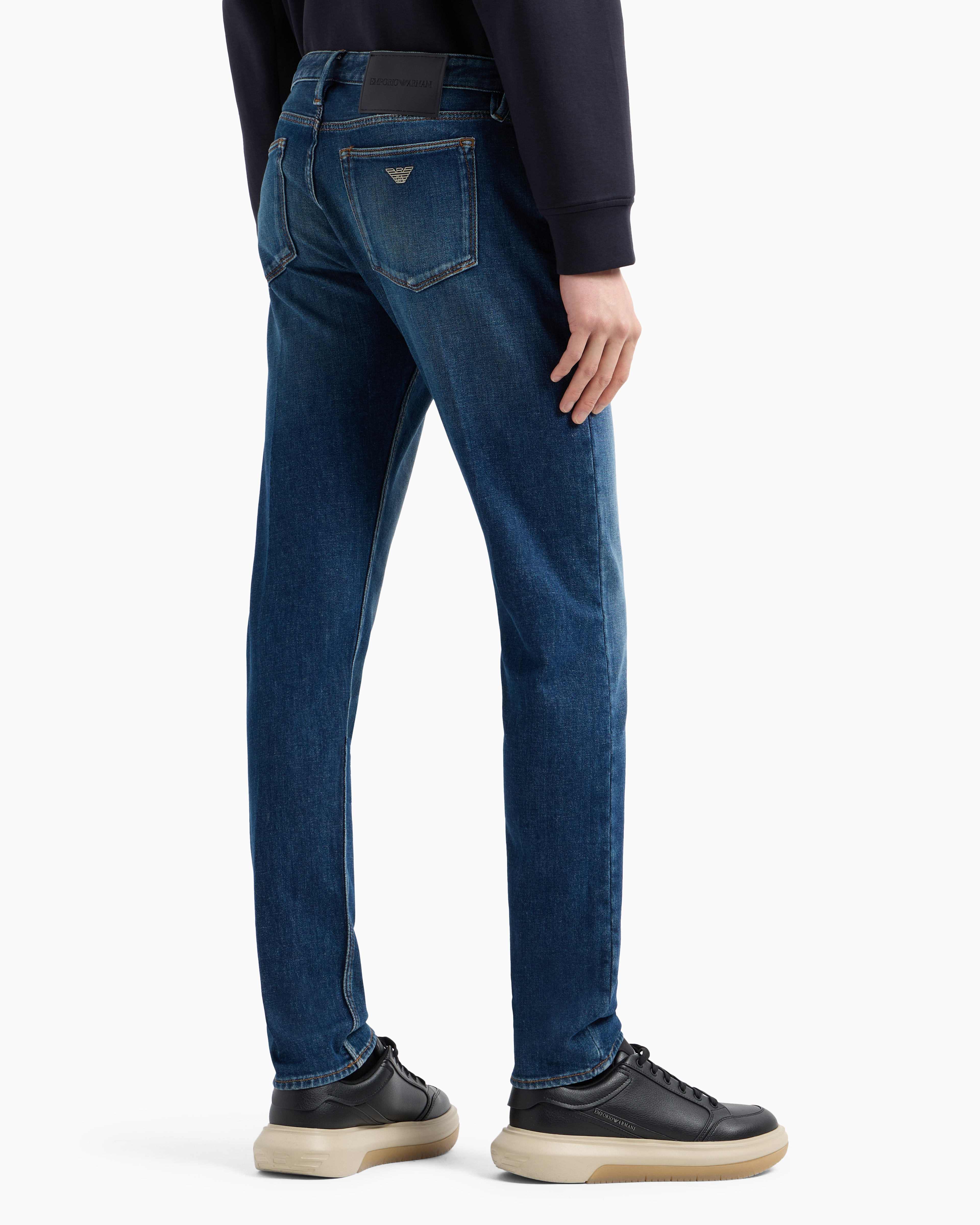 Emporio Armani J75 Slim-fit, Stone-washed Stretch-denim Jeans With Whisker Lines In Blue