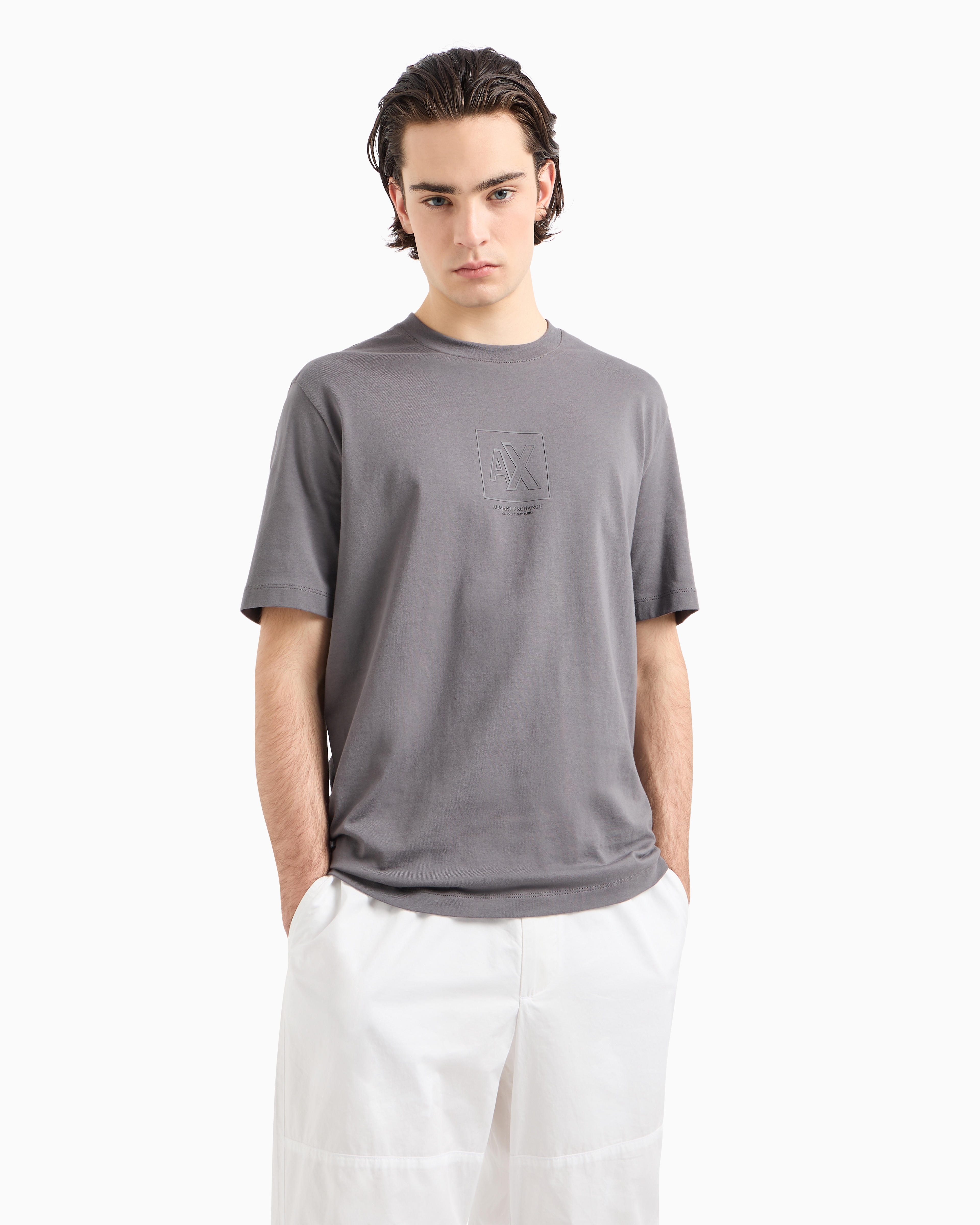 Shop Armani Exchange Regular Fit T-shirt In Asv Heavy Cotton In Gray