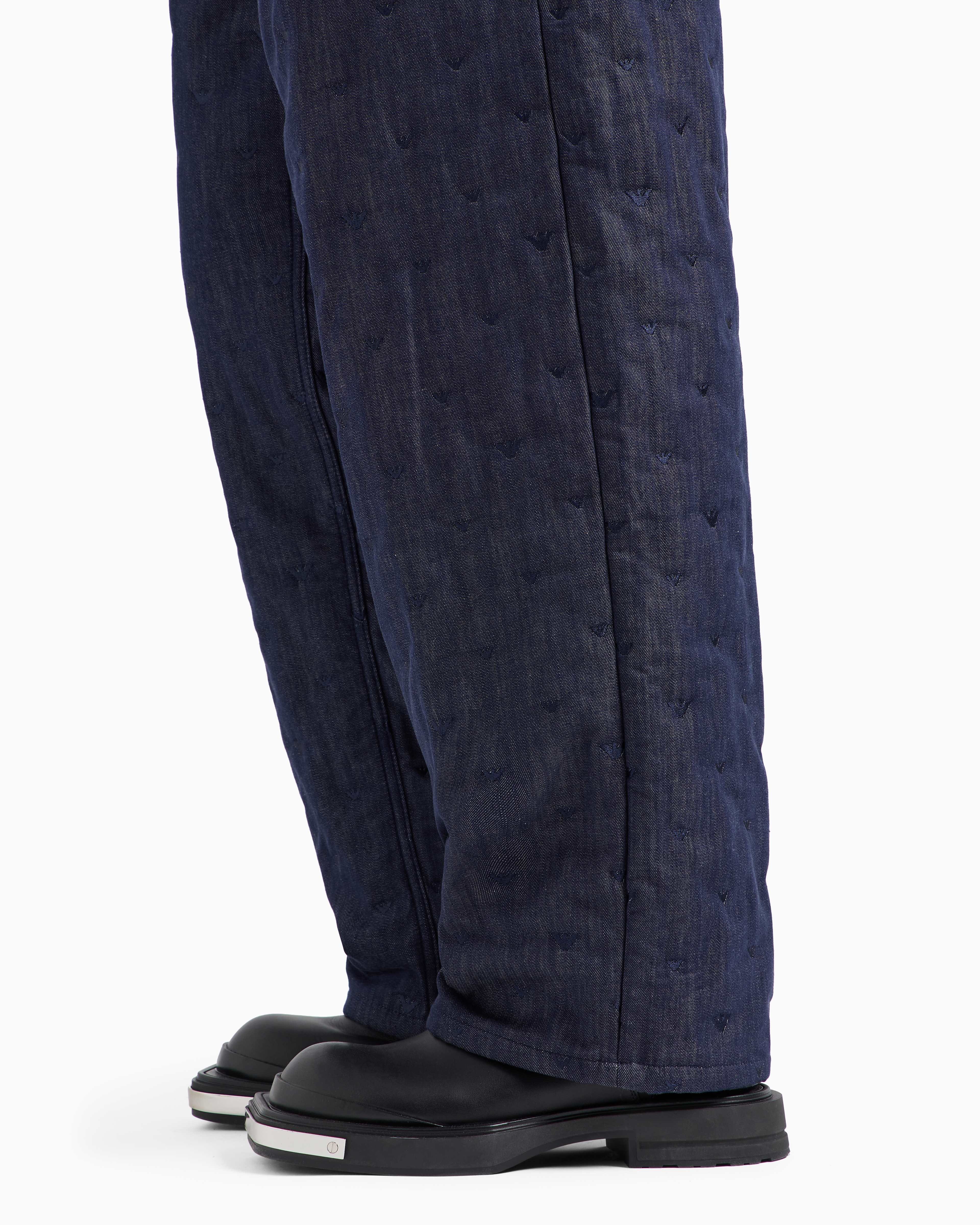 Denim jeans with all-over micro-eagle embroidery | Emporio