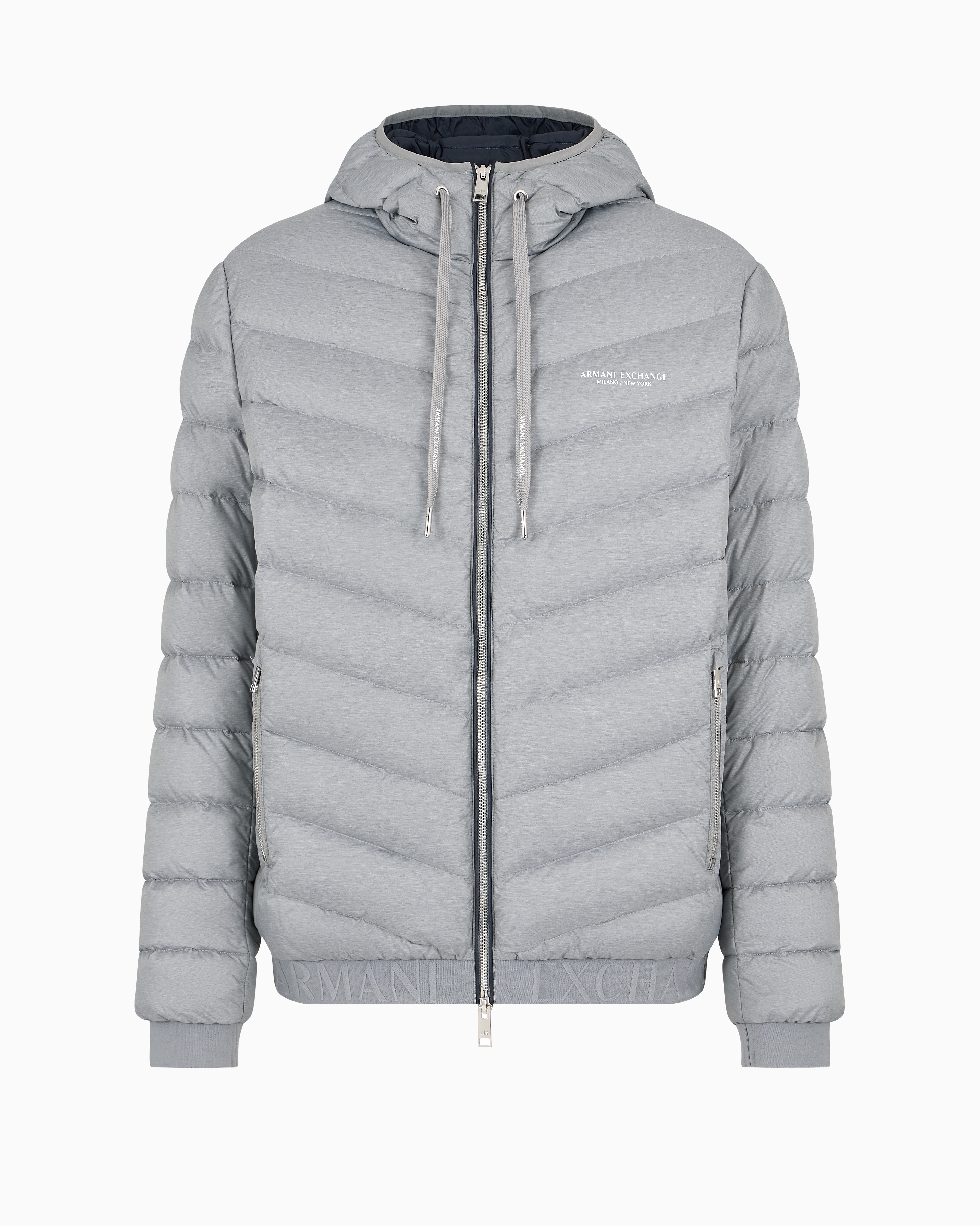 Shop Armani Exchange Full Zip Down Jacket With Hood In Grey