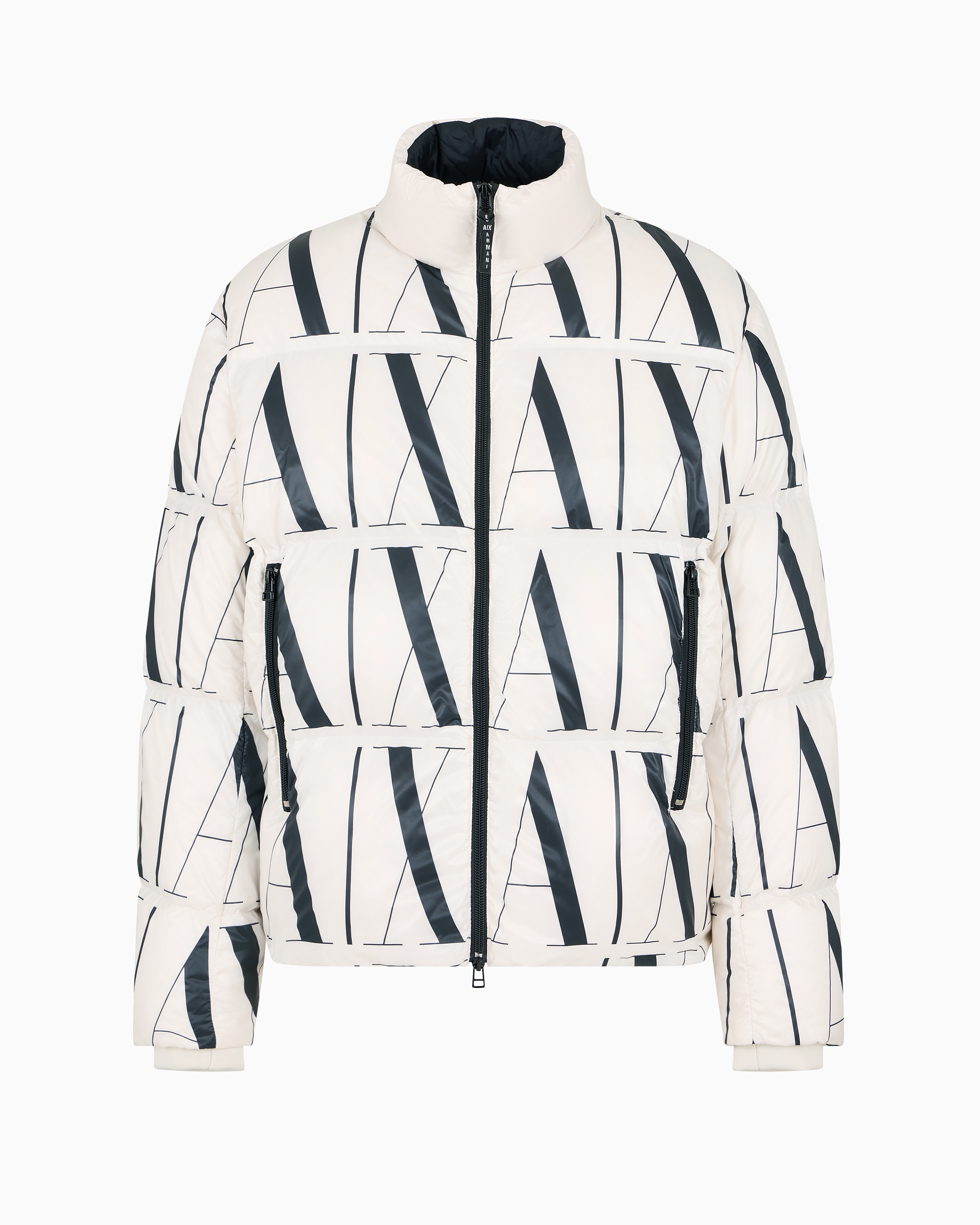 Shop Armani Exchange Full Zip Down Jacket With Logo Print In White