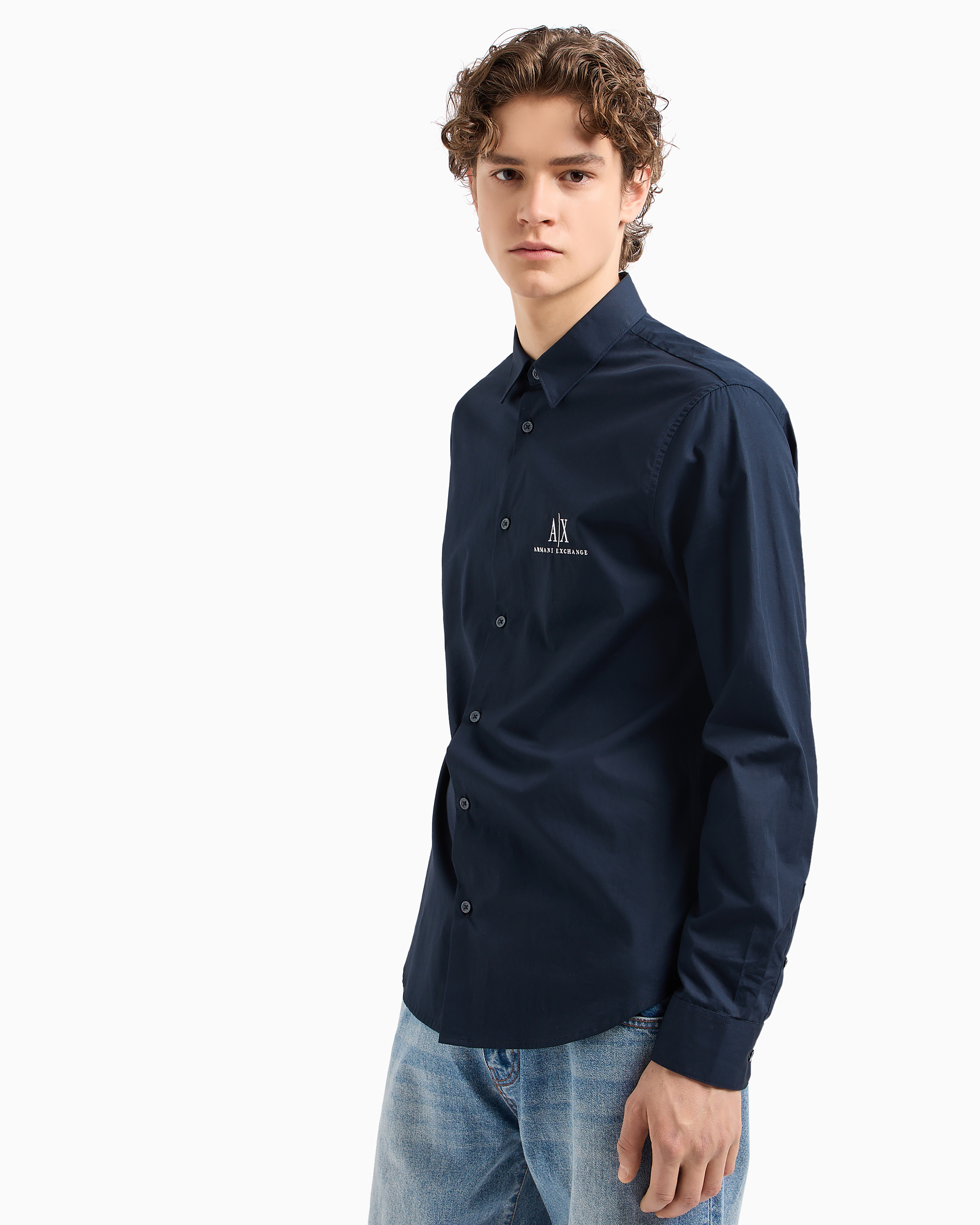 Shop Armani Exchange Icon Project Regular Fit Poplin Shirt In Blue